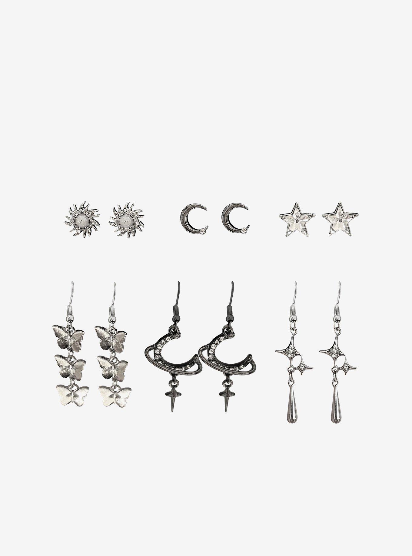 Cosmic Aura Silver Celestial Butterfly Earring Set, , hi-res