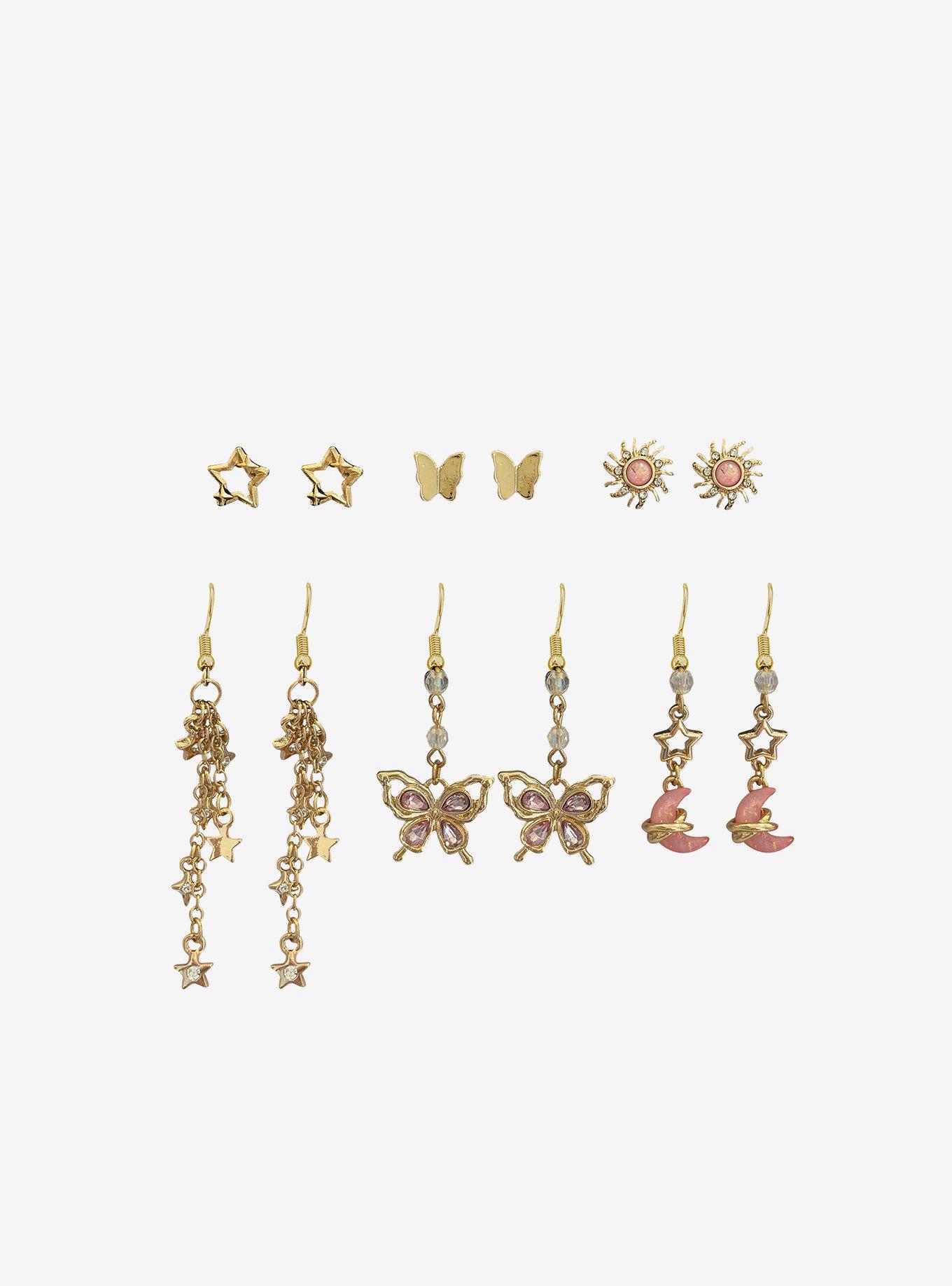 Cosmic Aura Pink & Gold Celestial Butterfly Earring Set, , hi-res