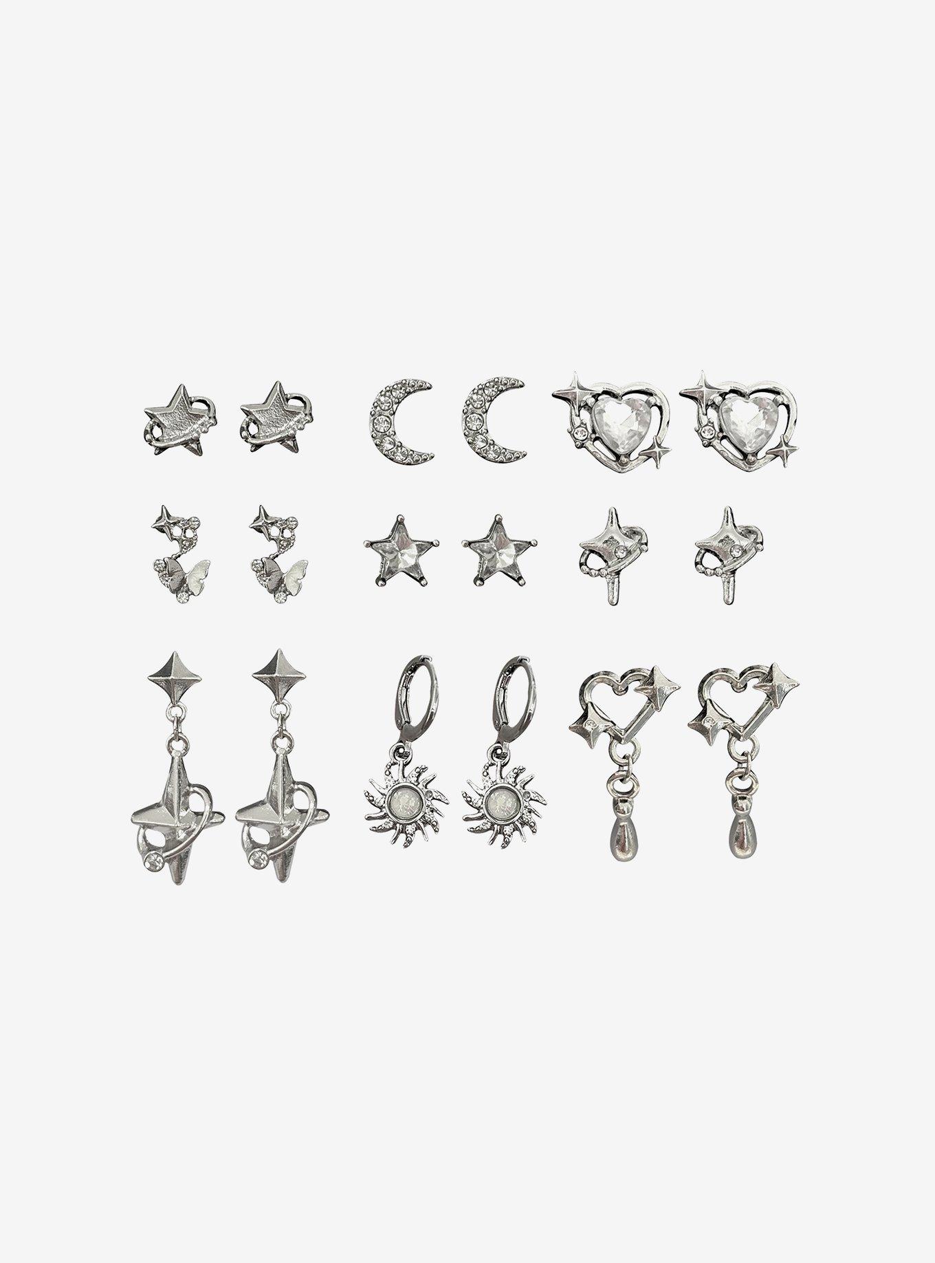 Cosmic Aura Silver Celestial Bling Earring Set, , hi-res