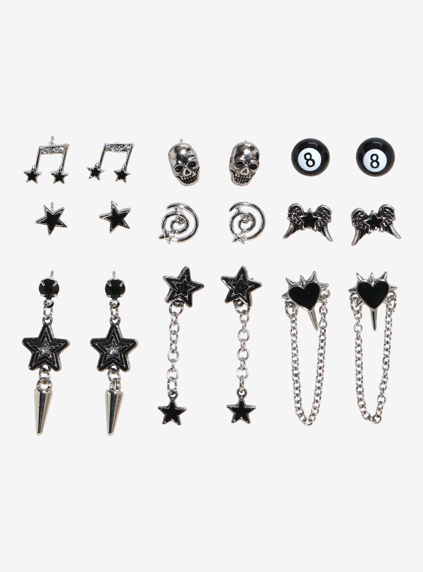 Social Collision 8-Ball Skull Star Stud Earring Set, , hi-res