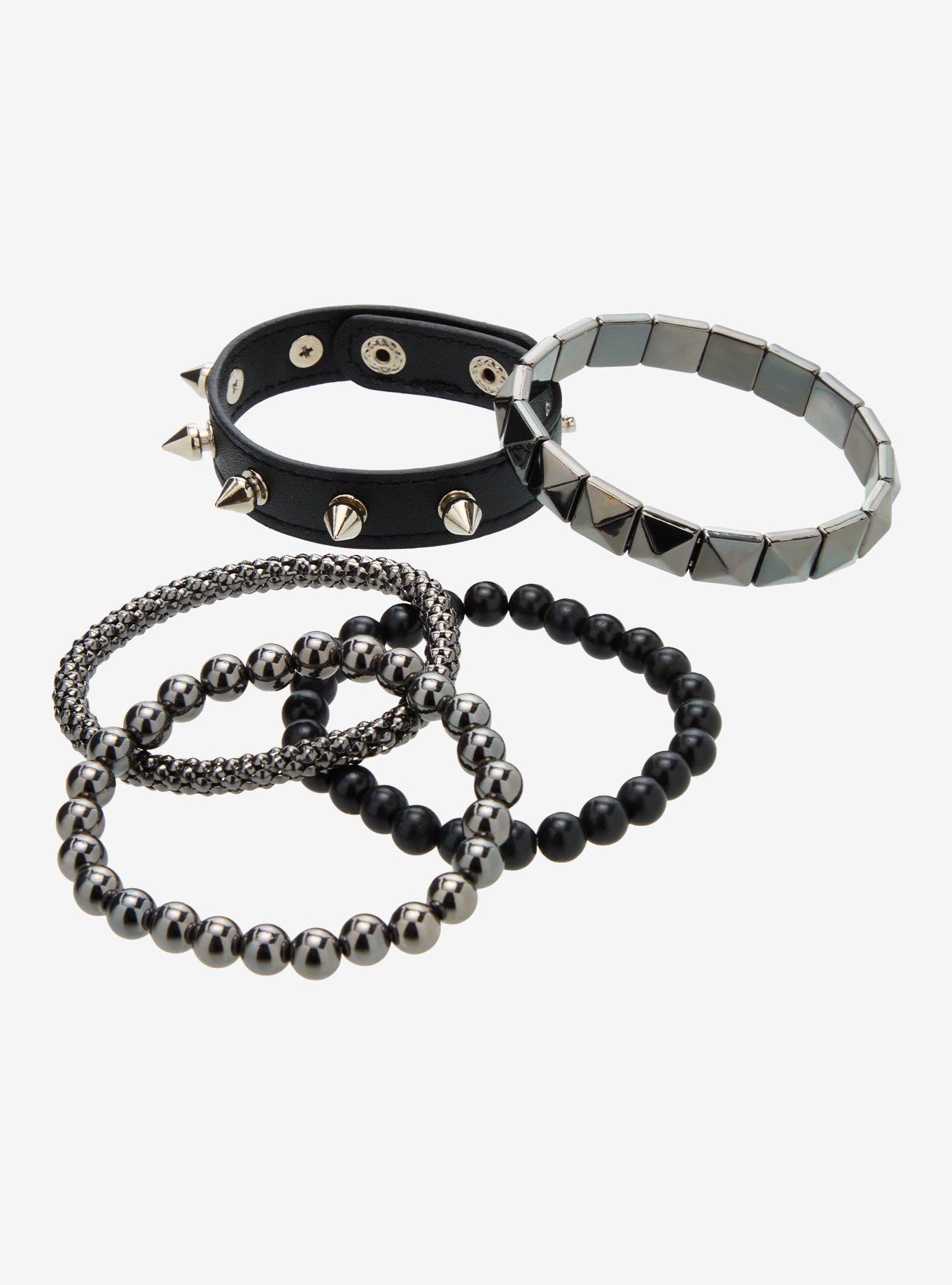 Social Collision Black Gunmetal Stud Bracelet Set, , hi-res