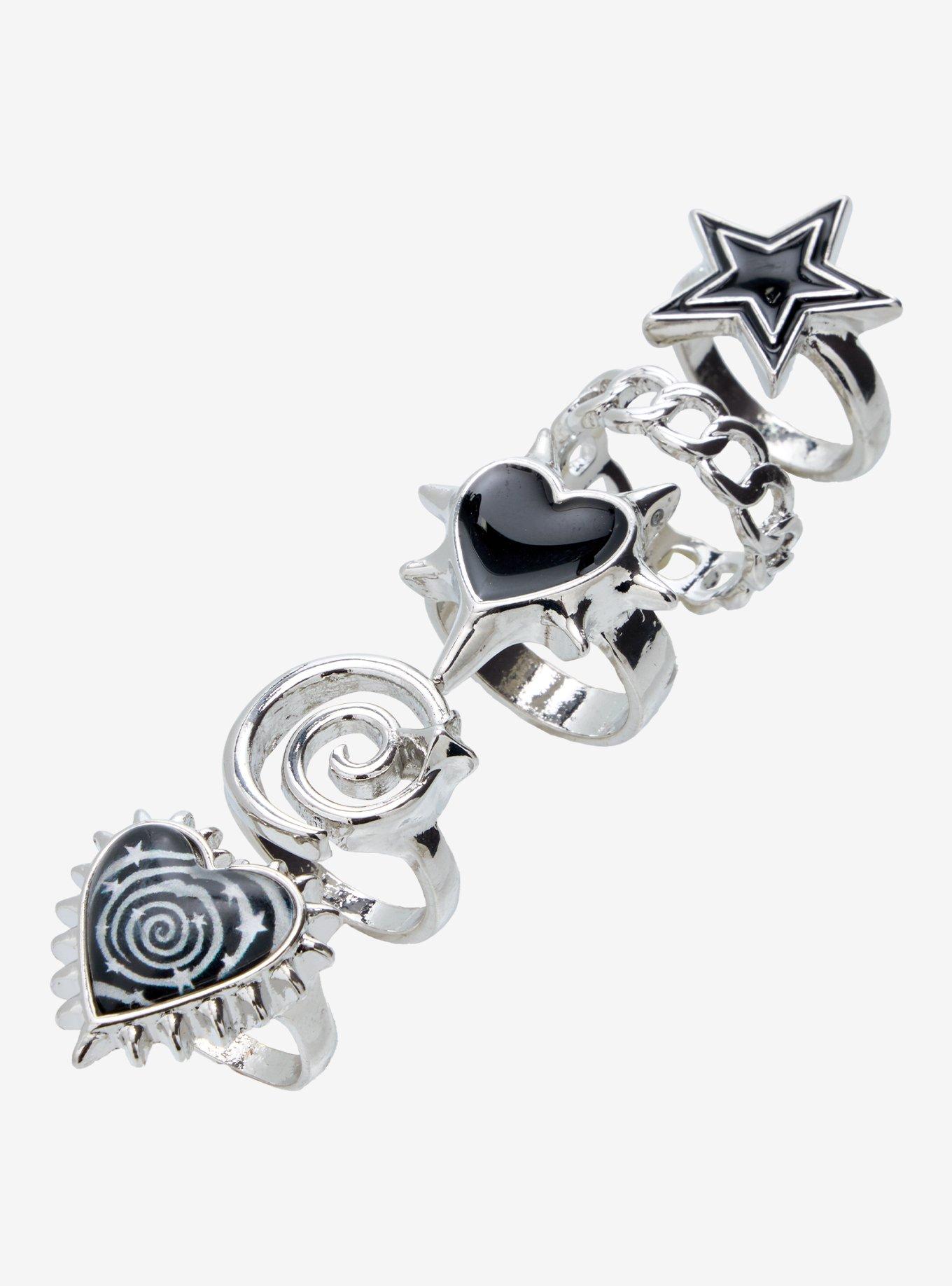 Social Collision Spiky Heart Swirl Ring Set, , alternate