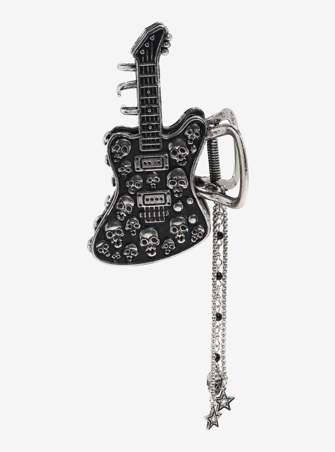 Social Collision Skull Guitar Charm Claw Hair Clip, , hi-res