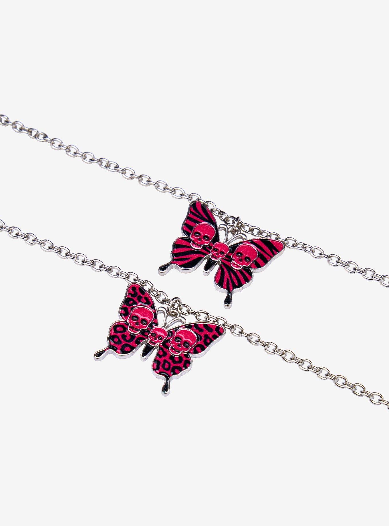 Animal Print Skull Butterfly Best Friend Necklace Set, , alternate
