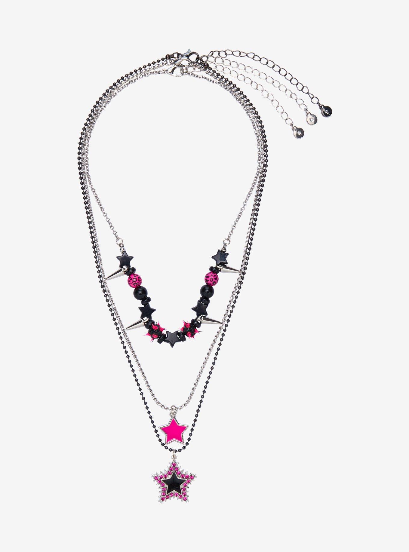 Pink Star Black Spike Necklace Set, , hi-res