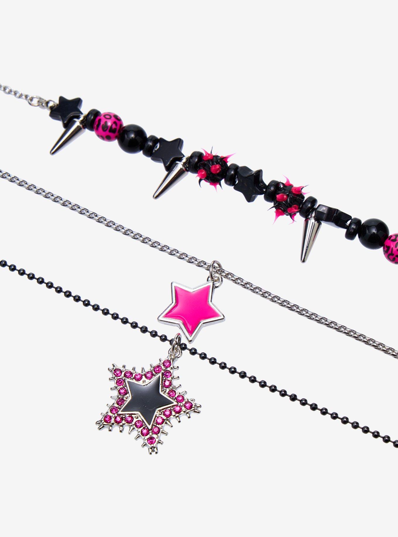 Pink Star Black Spike Necklace Set, , alternate