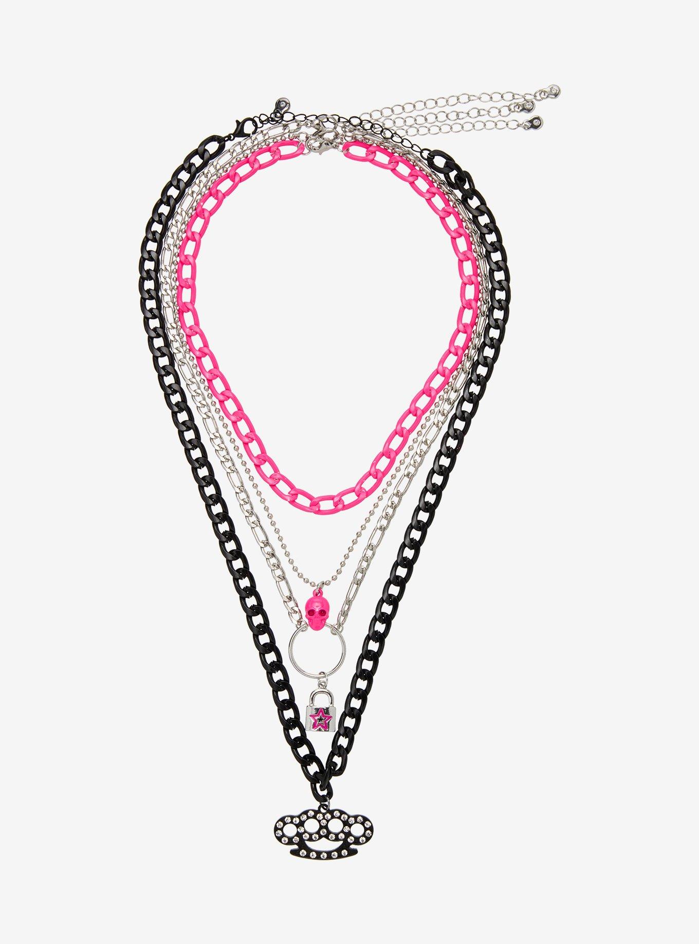 Hot Pink Brass Knuckle Necklace Set, , hi-res