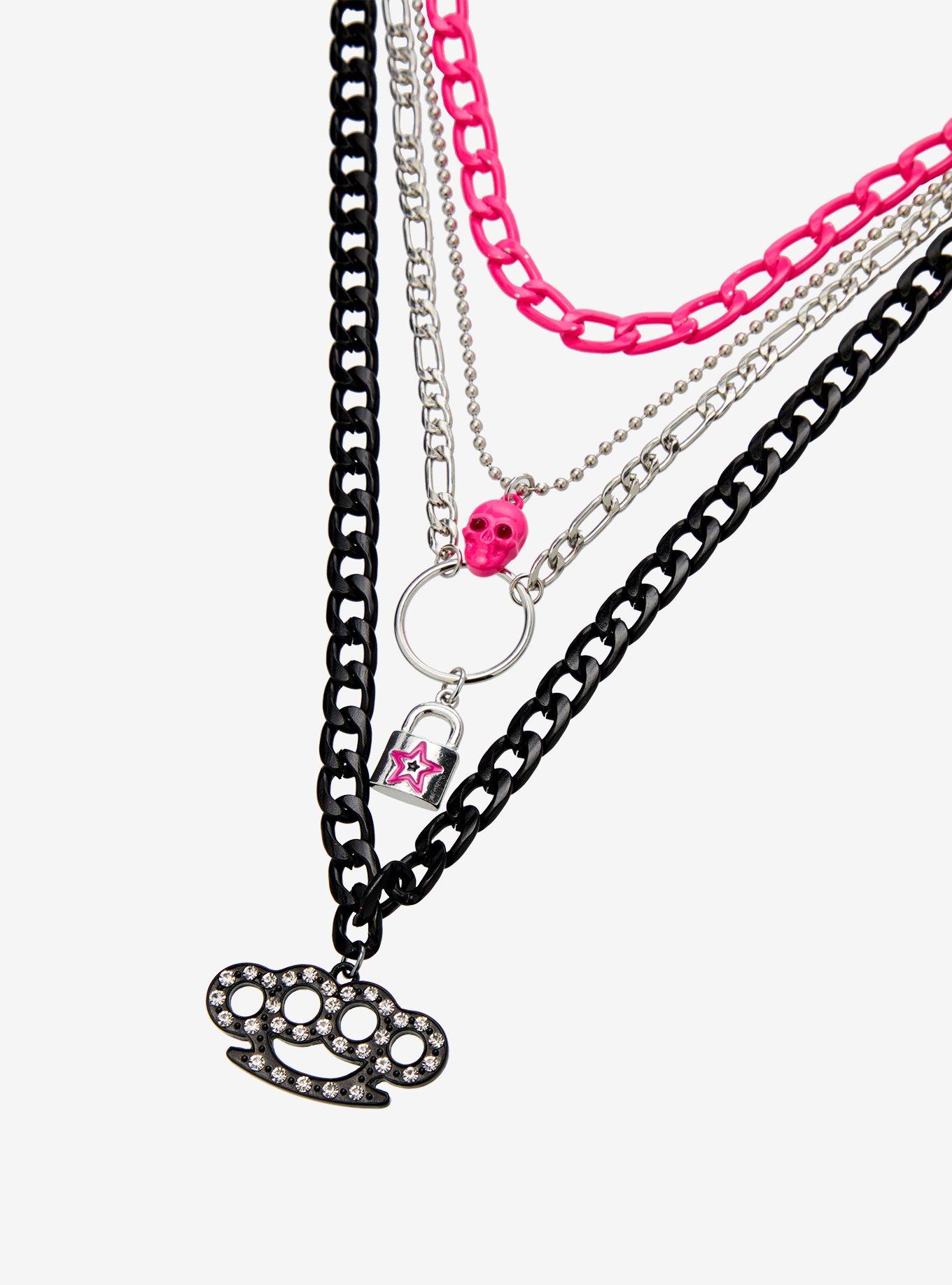 Hot Pink Brass Knuckle Necklace Set, , alternate