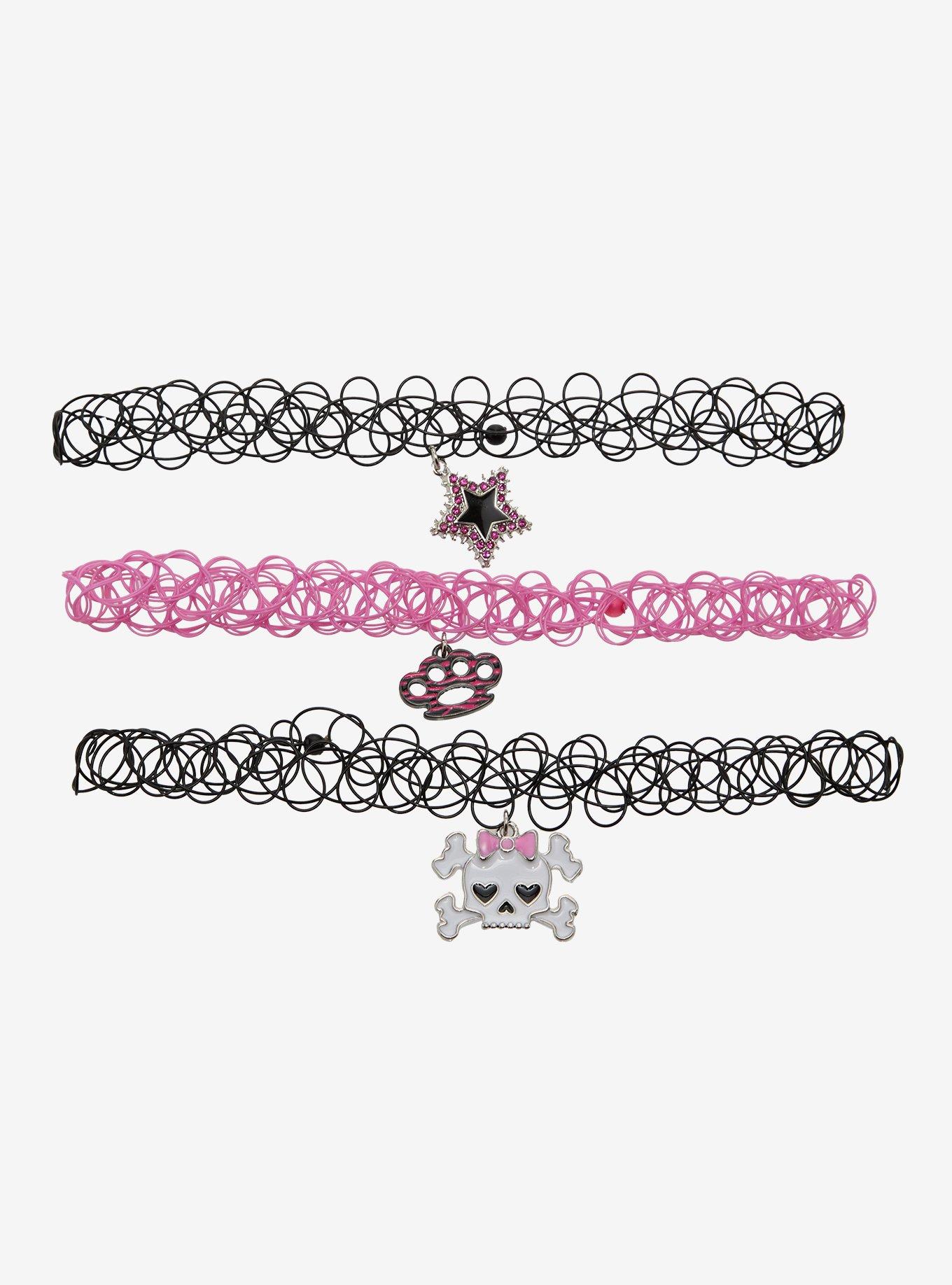 Skull & Crossbones Rhinestone Star Tattoo Choker Set, , hi-res