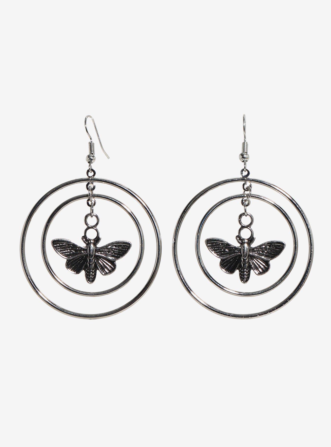 Thorn & Fable Moth Hoop Drop Earrings, , hi-res