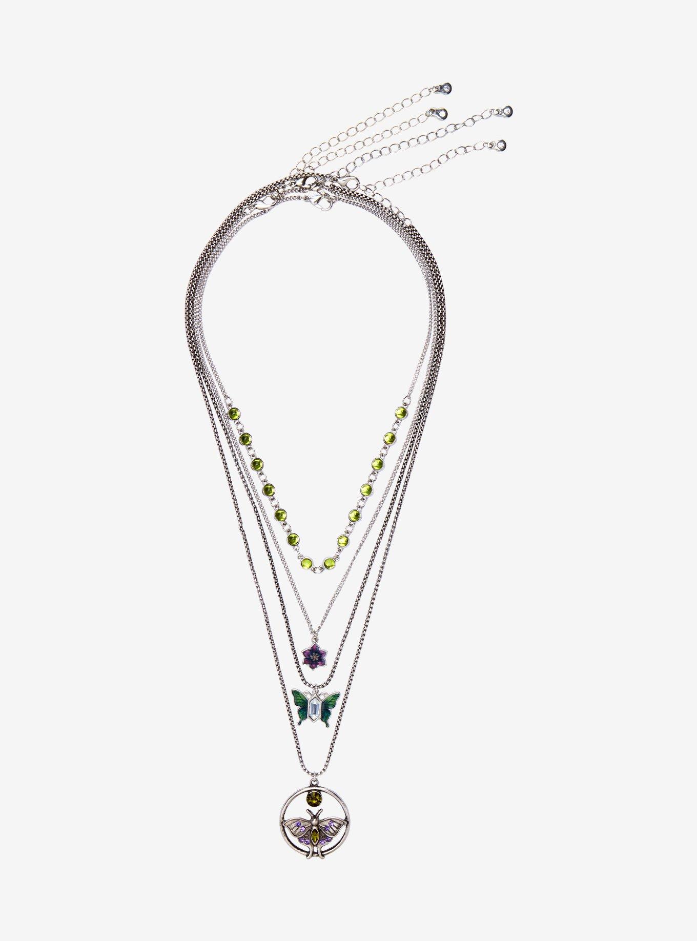 Thorn & Fable Green Gem Butterfly Pendant Necklace Set, , hi-res