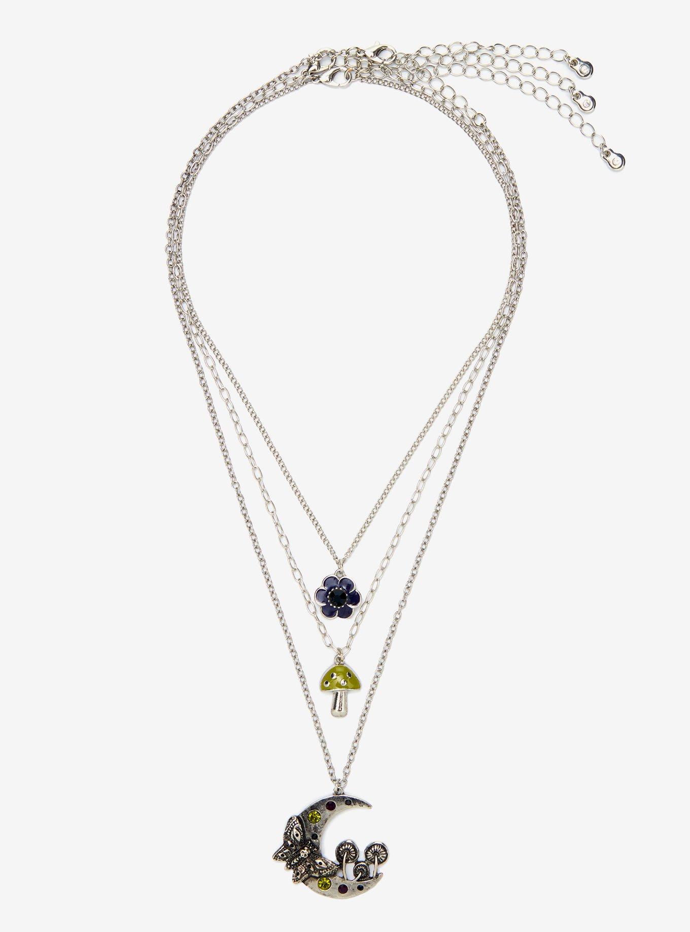 Thorn & Fable Green Mushroom Flower Moon Necklace Set, , hi-res