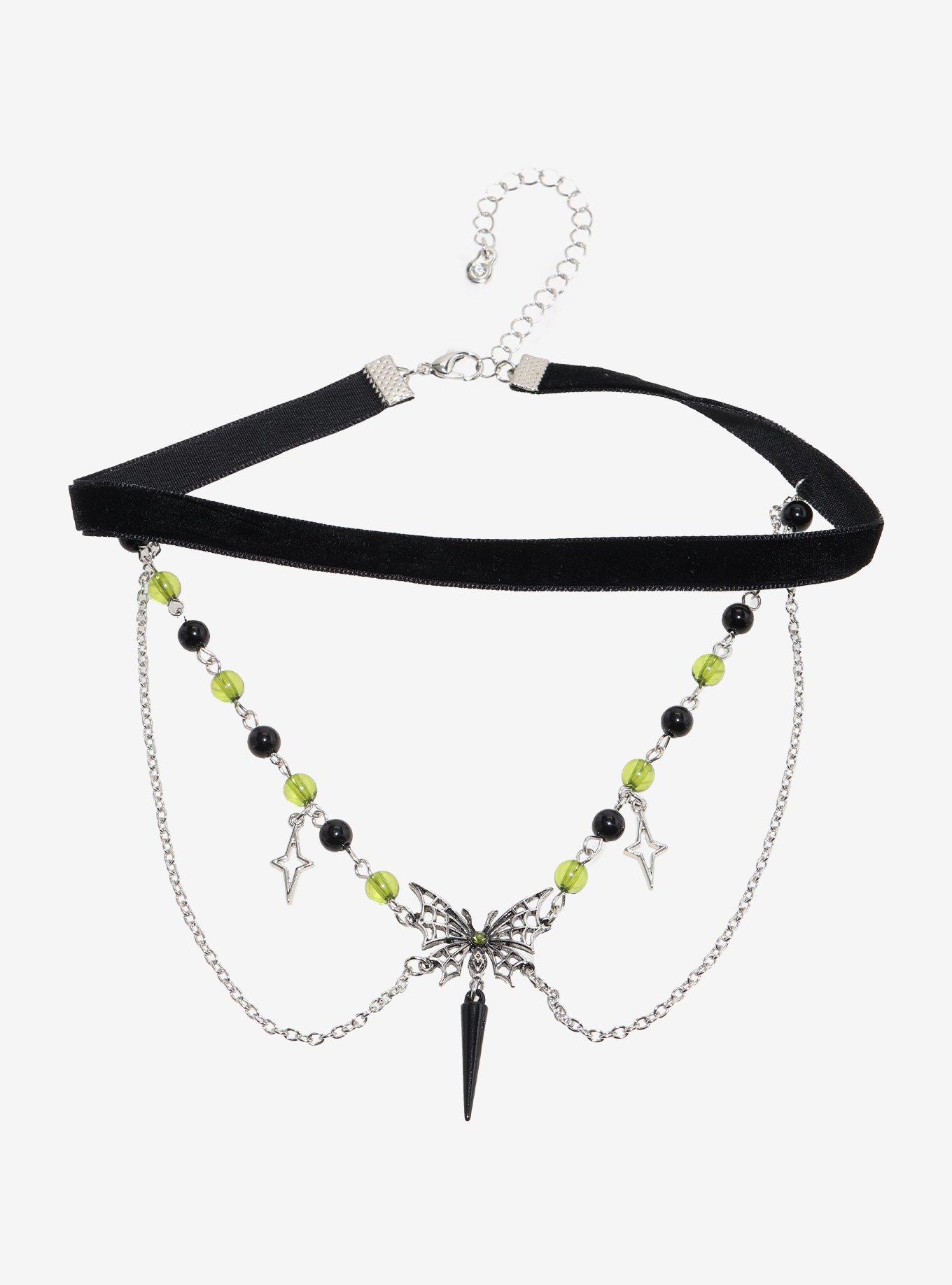 Thorn & Fable Spiderweb Butterfly Choker, , hi-res