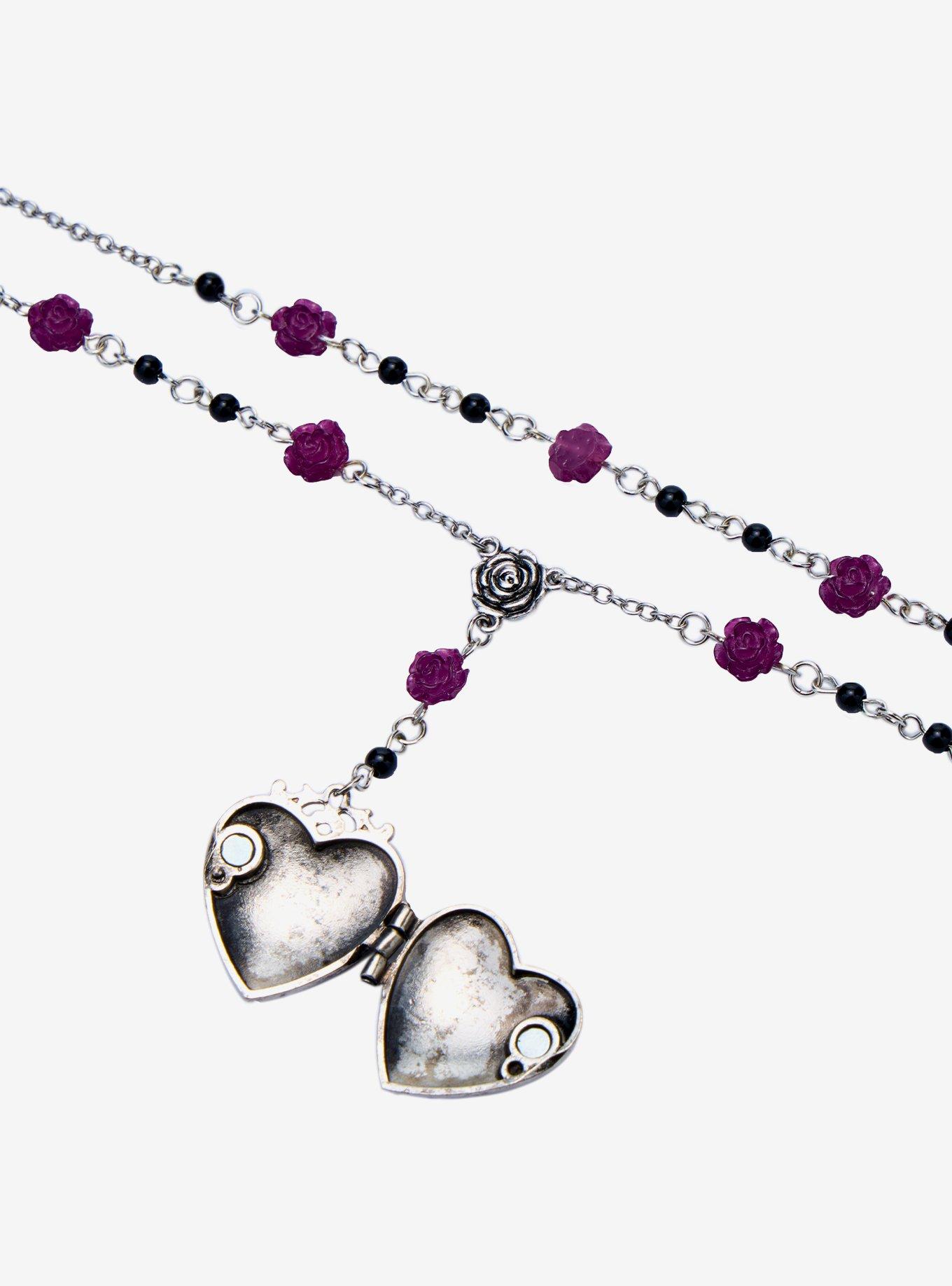 Thorn & Fable Leaf Skull Heart Rosary Locket Necklace, , alternate