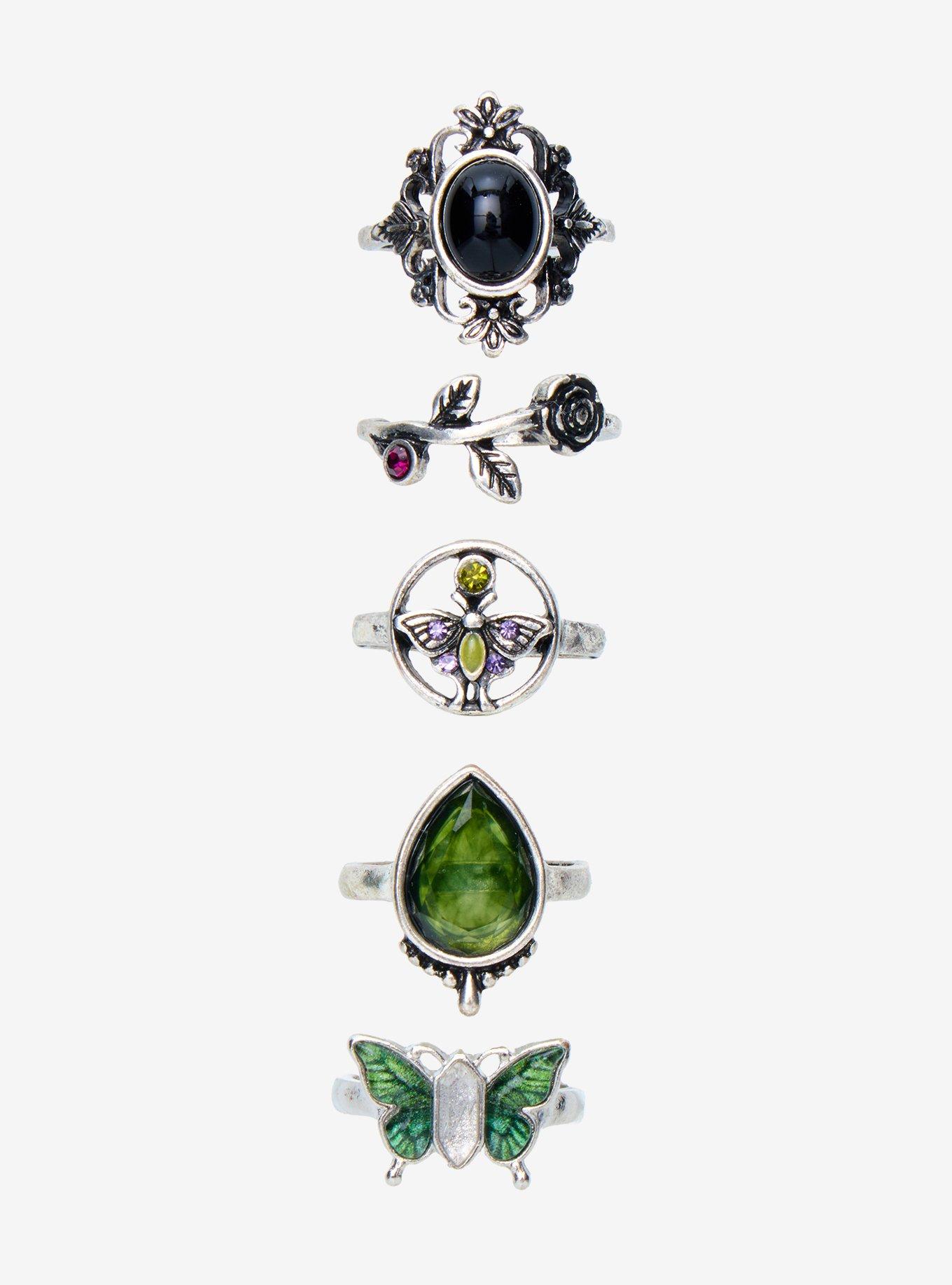 Thorn & Fable Green Butterfly Gem Ring Set, , hi-res