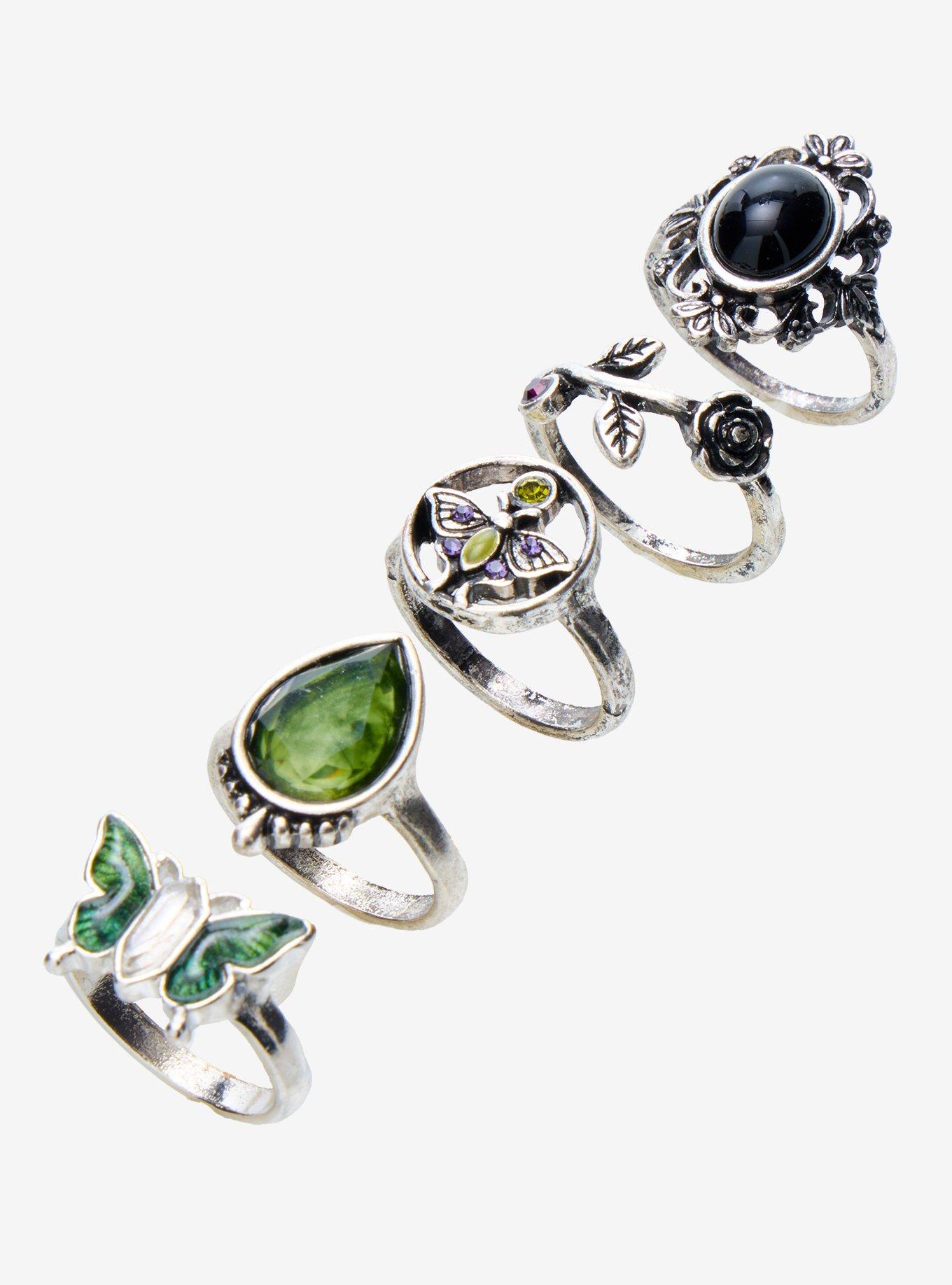 Thorn & Fable Green Butterfly Gem Ring Set, , alternate