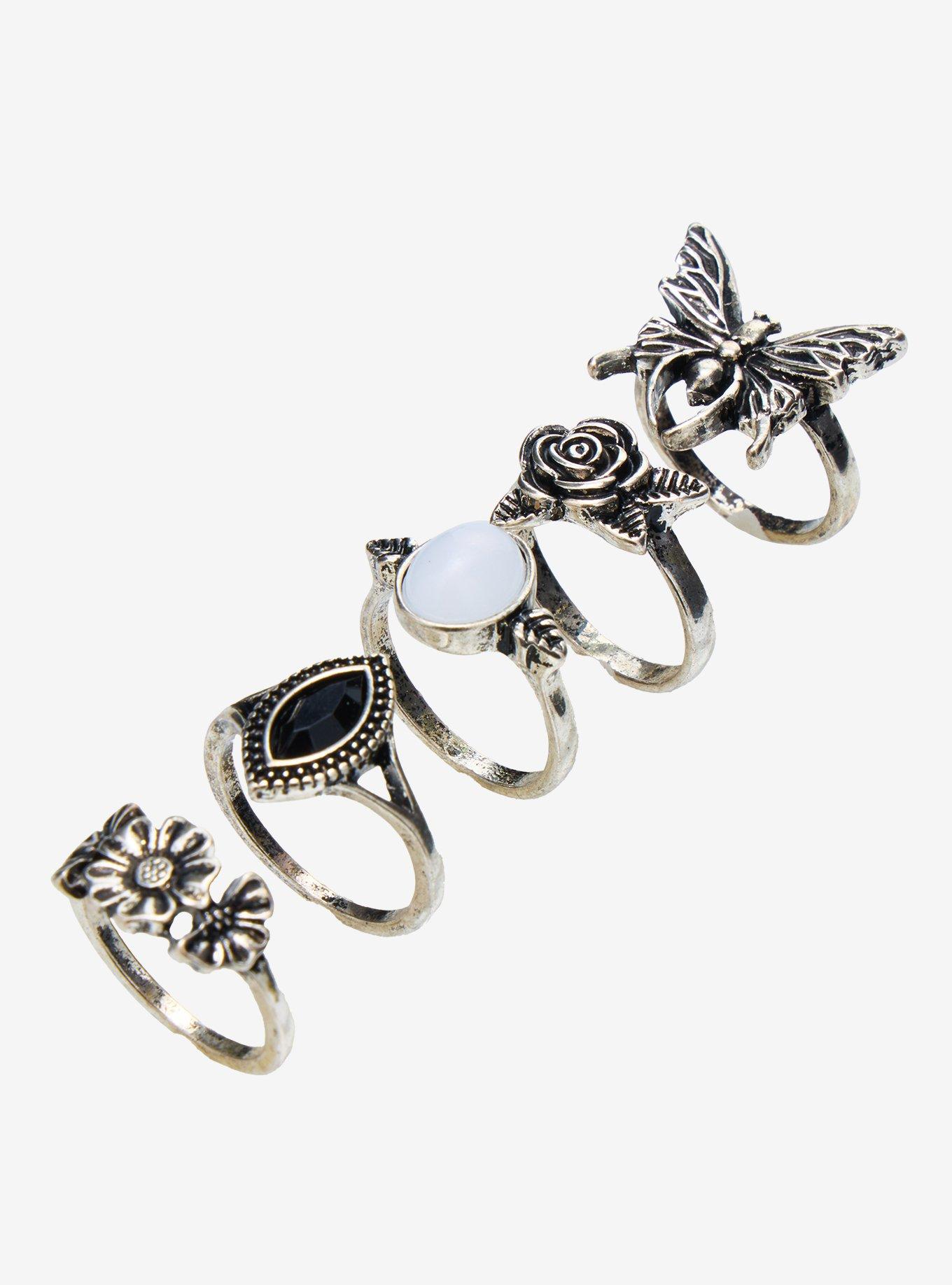 Thorn & Fable Flower Moth Gem Ring Set, , alternate
