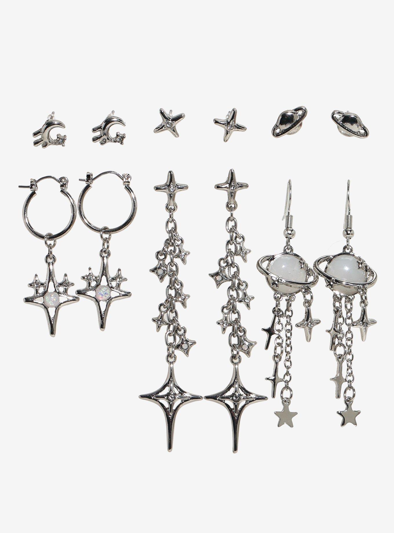 Cosmic Aura Pointed Star Planet Earring Set, , hi-res