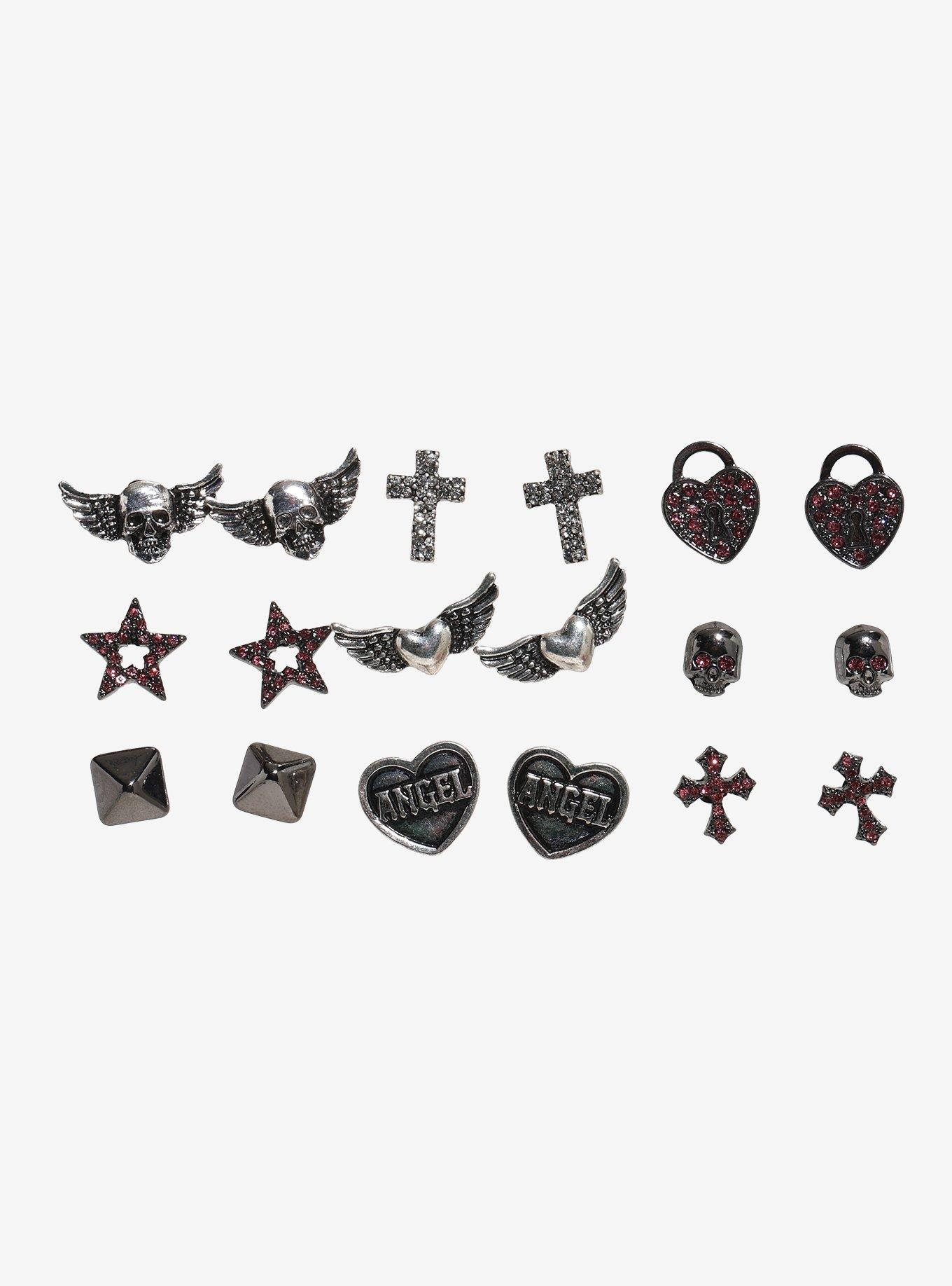 Social Collision Y2K Angel Cross Stud Earring Set, , hi-res