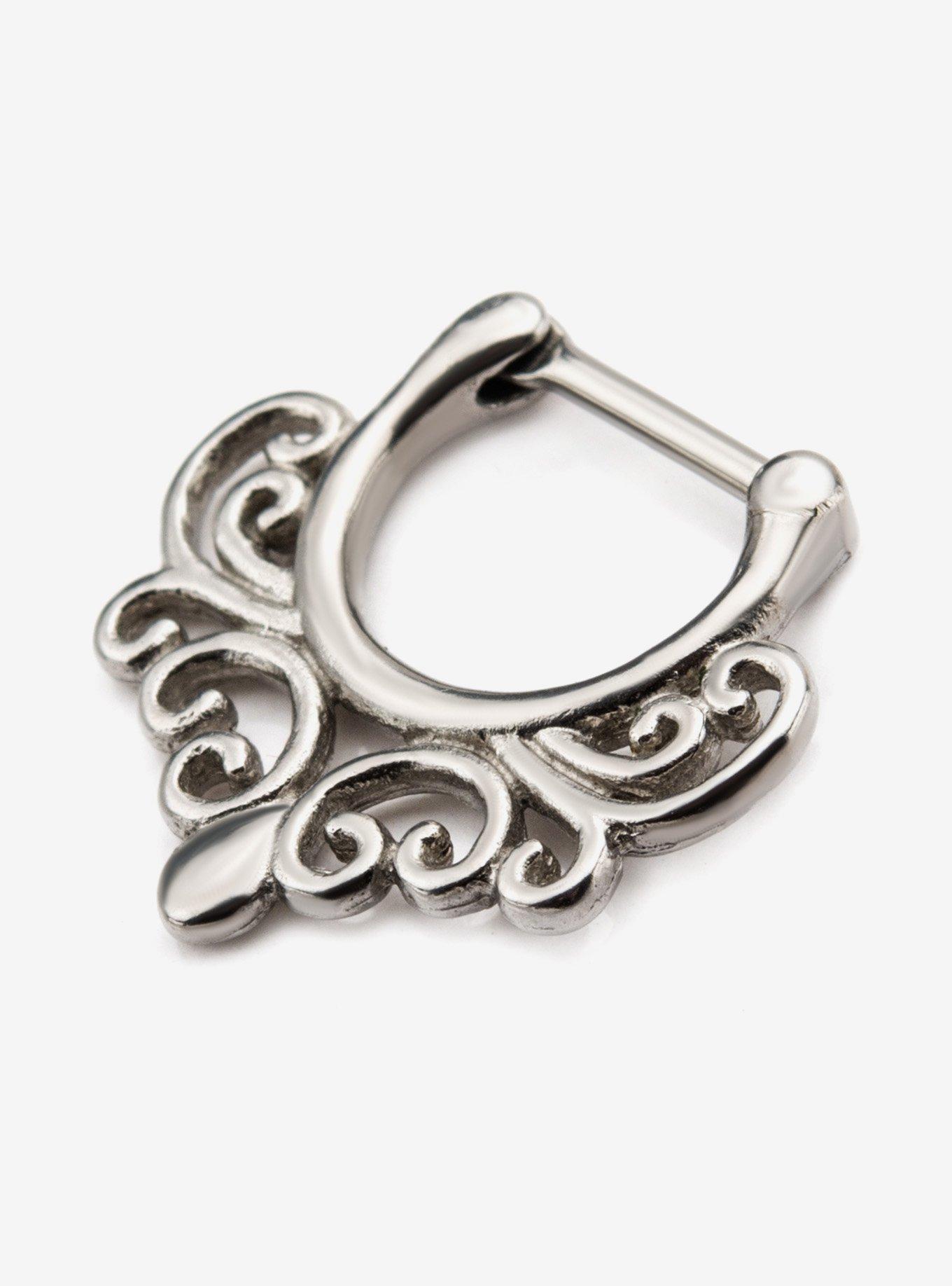 Steel Silver Filigree Hinged Clicker, , hi-res
