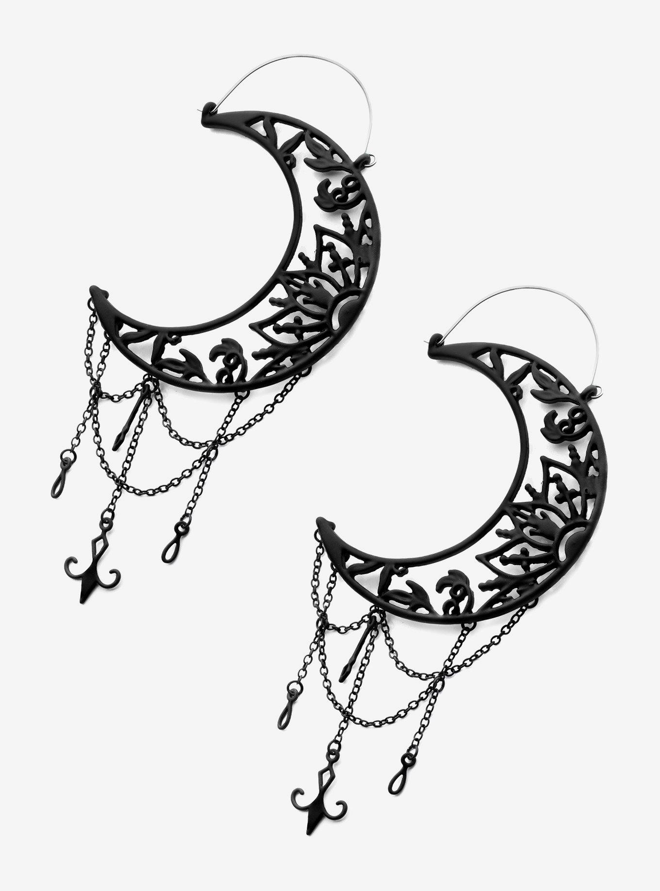 Steel Black Crescent Moon Plug Hoop 2 Pack, , hi-res