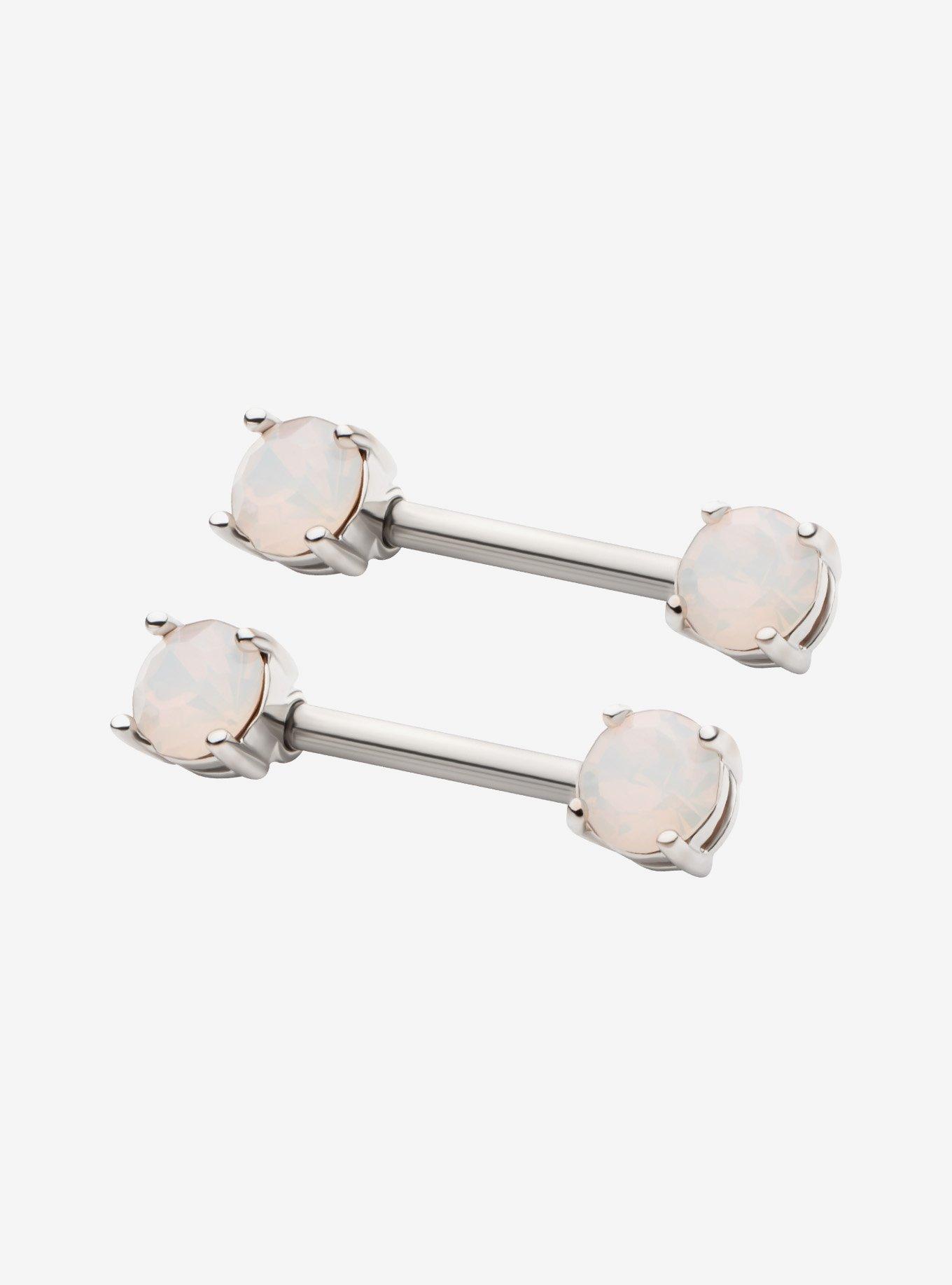 Steel Silver Opal Nipple Barbell 2 Pack, , hi-res