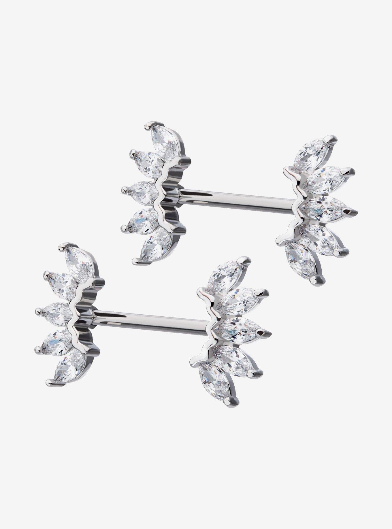 Steel Silver Gem Burst Nipple Barbell 2 Pack, , hi-res