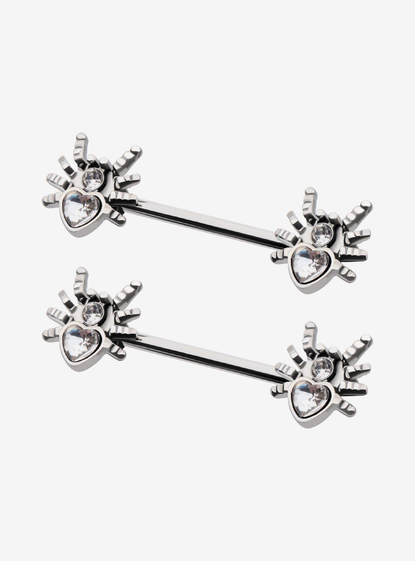 Steel Silver Jeweled Spider Nipple Barbell 2 Pack, , hi-res