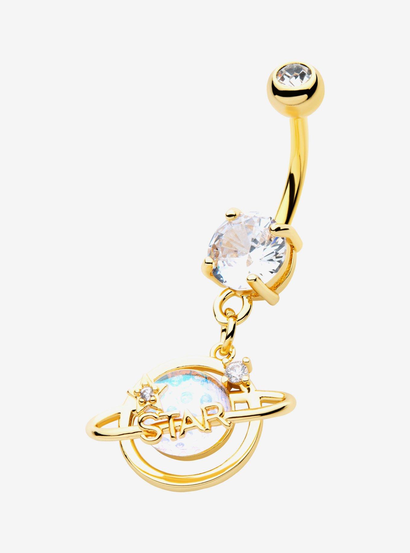 Steel Gold Planet Stars Navel Barbell, , hi-res