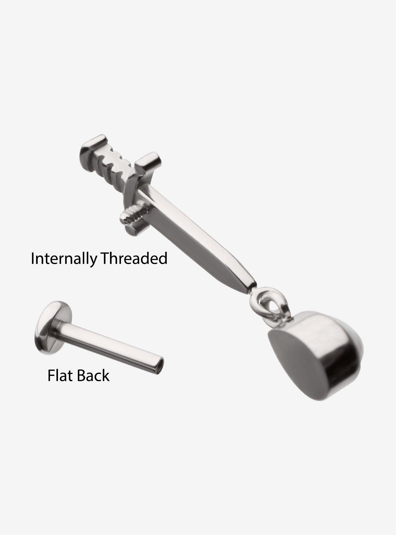 Steel Silver Dagger opal Charm Labret Stud, , hi-res