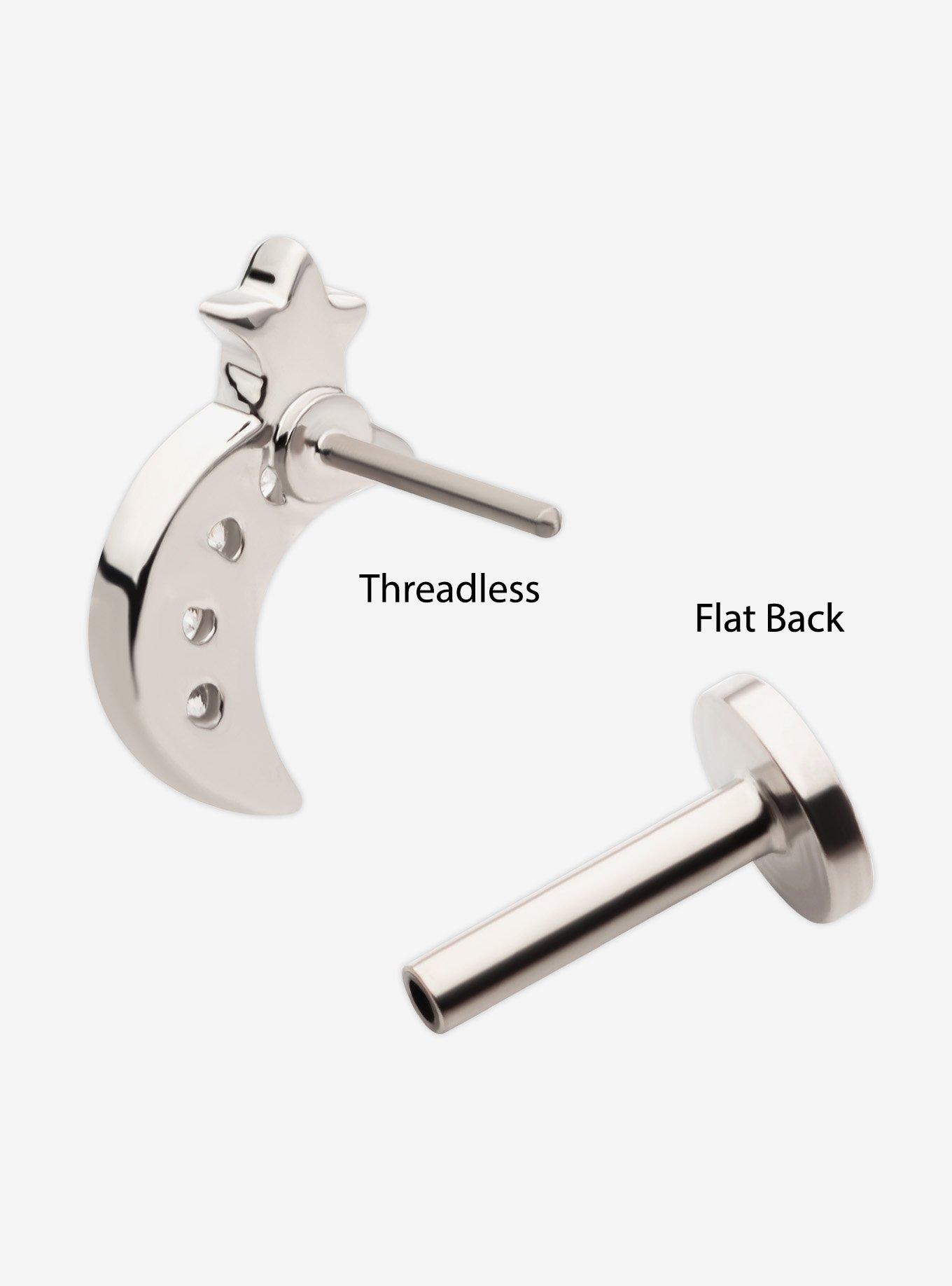 Steel Silver Crescent Moon & Star Labret Stud, , hi-res
