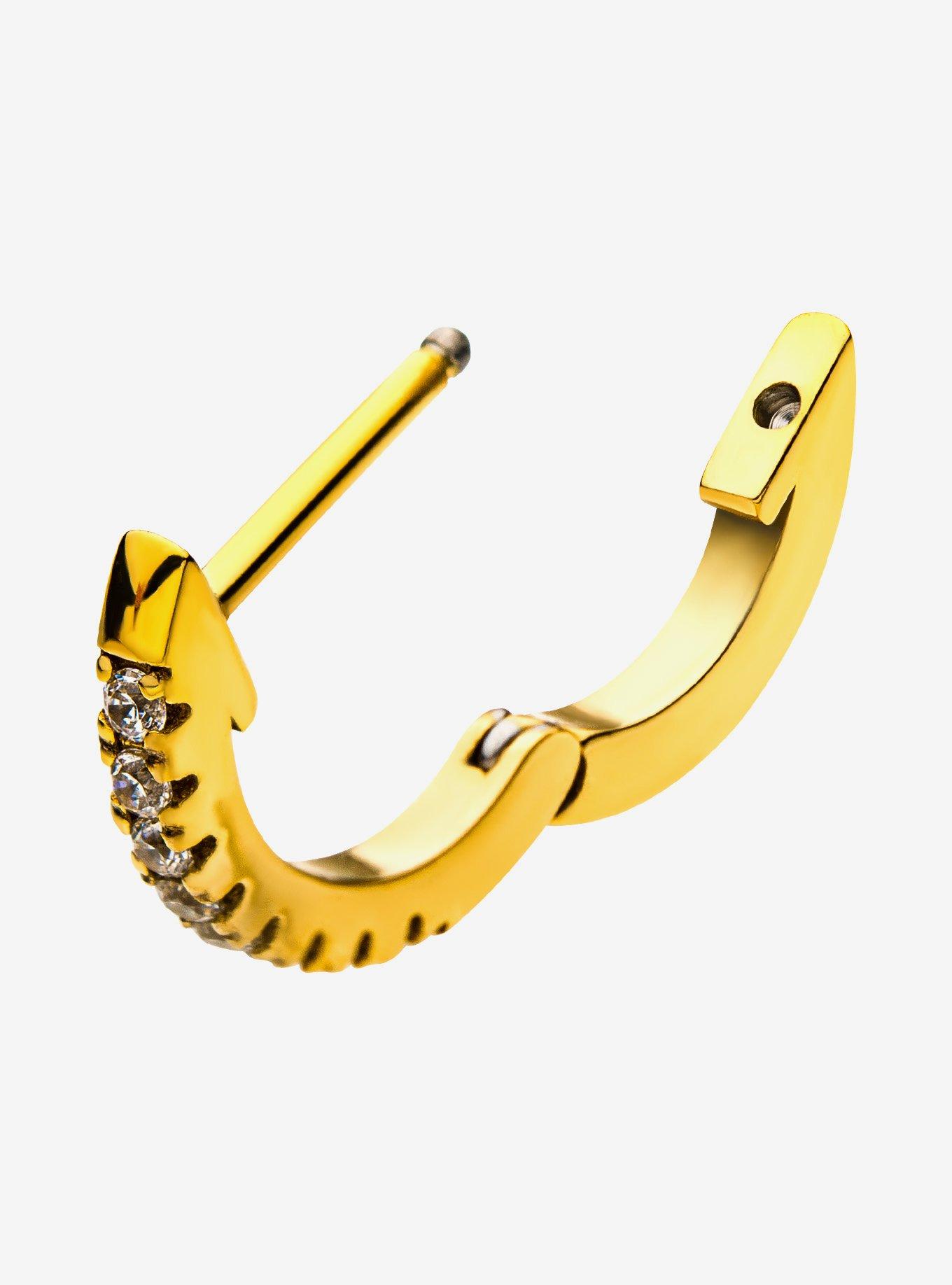 Steel Gold Gem Nose Hoop, , hi-res
