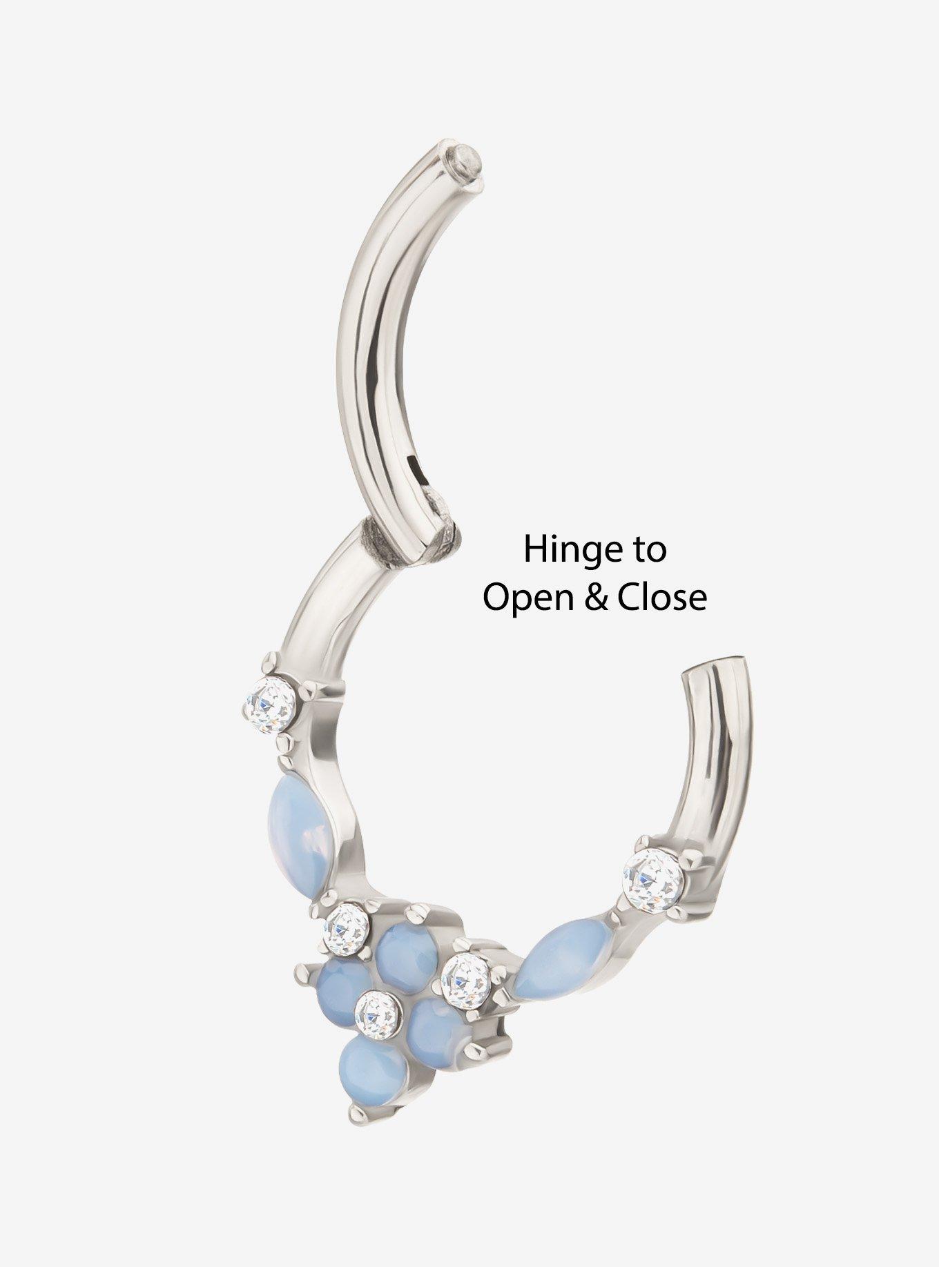 Steel Silver Blue Opal Flower Hinged Clicker, , hi-res