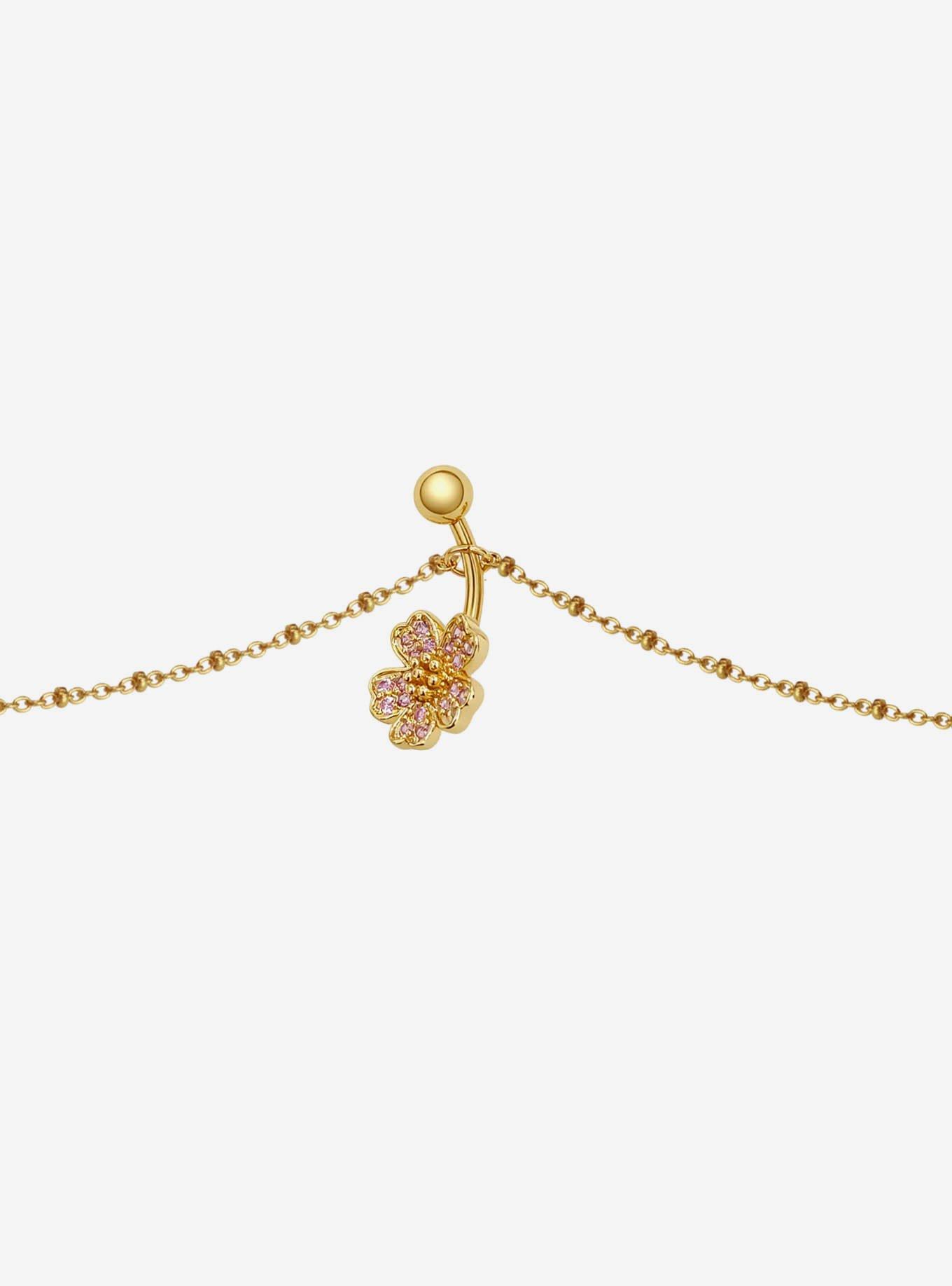Steel Gold Sakura Bling Navel Barbell & Belly Chain, , hi-res