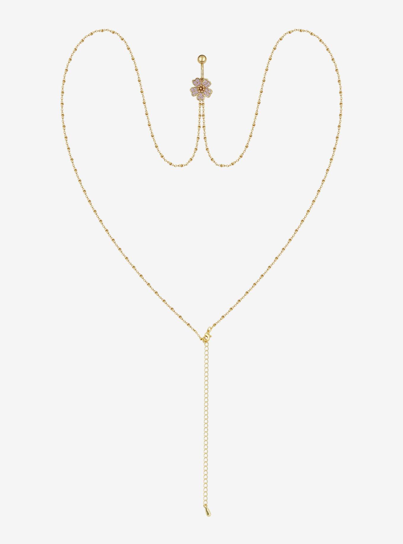 Steel Gold Sakura Bling Navel Barbell & Belly Chain, , alternate