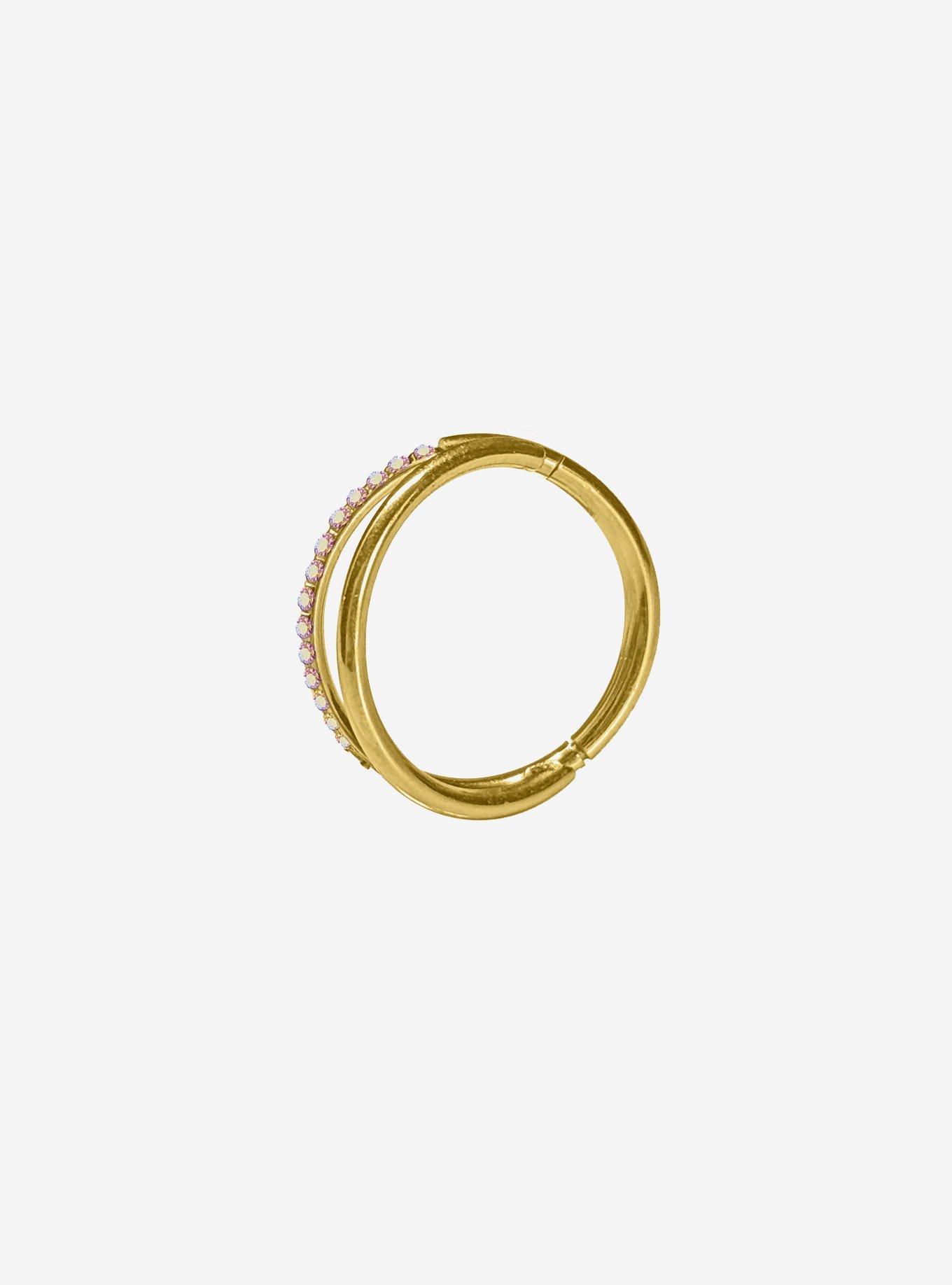 Steel Gold & Pink Gem Double Hoop Hinged Clicker, , hi-res