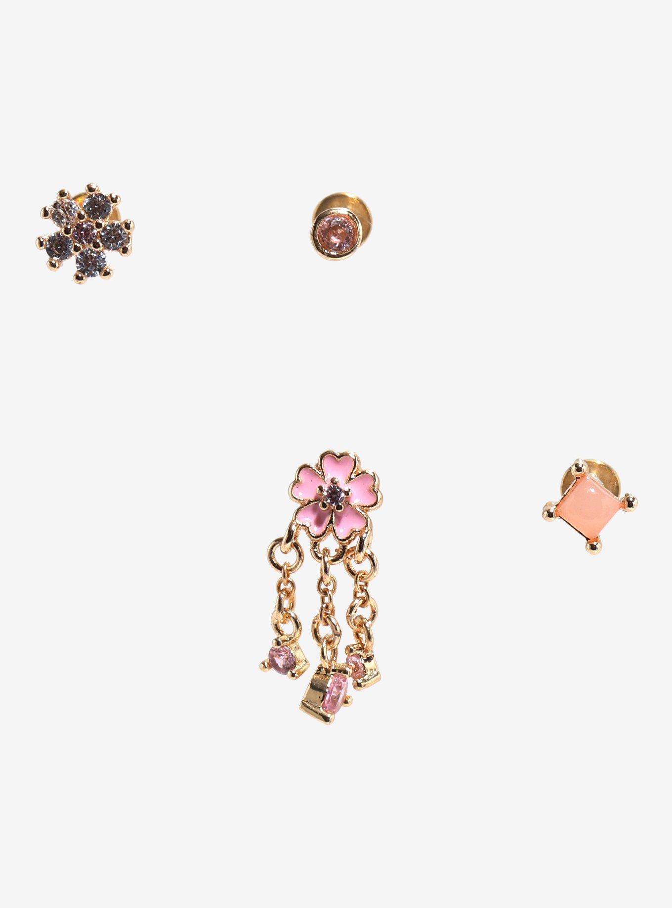 Steel Pink Sakura Flower Cartilage Stud 4 Pack, , hi-res