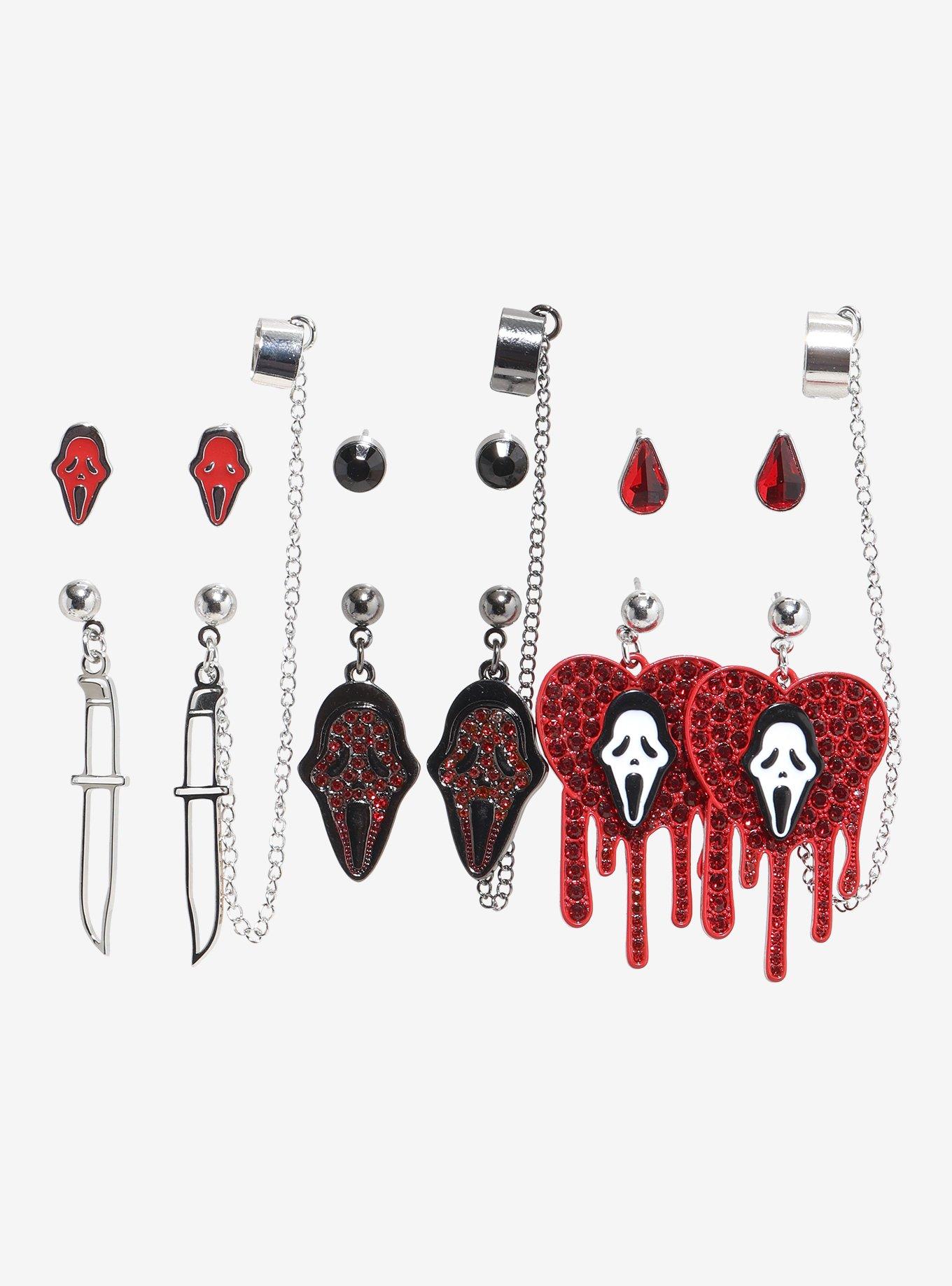 Ghost Face Red Icons Cuff Earring Set, , hi-res