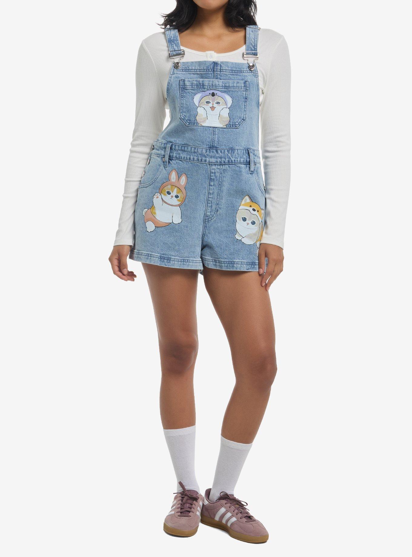 Mofusand Animal Costumes Oversized Denim Shortalls, MULTI, alternate