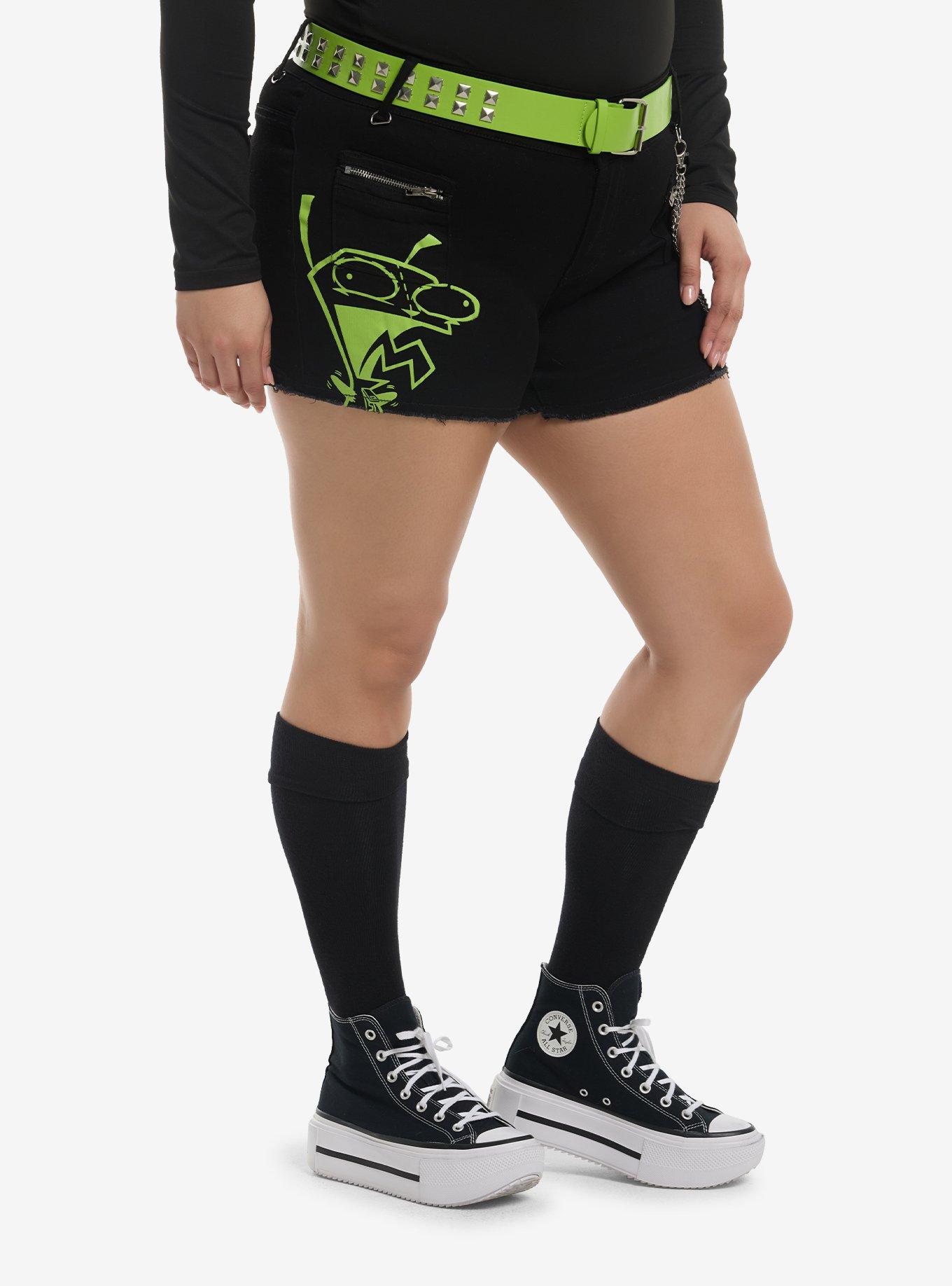 Invader Zim GIR Side Chain Belted Shorts Plus Size, BLACK, alternate