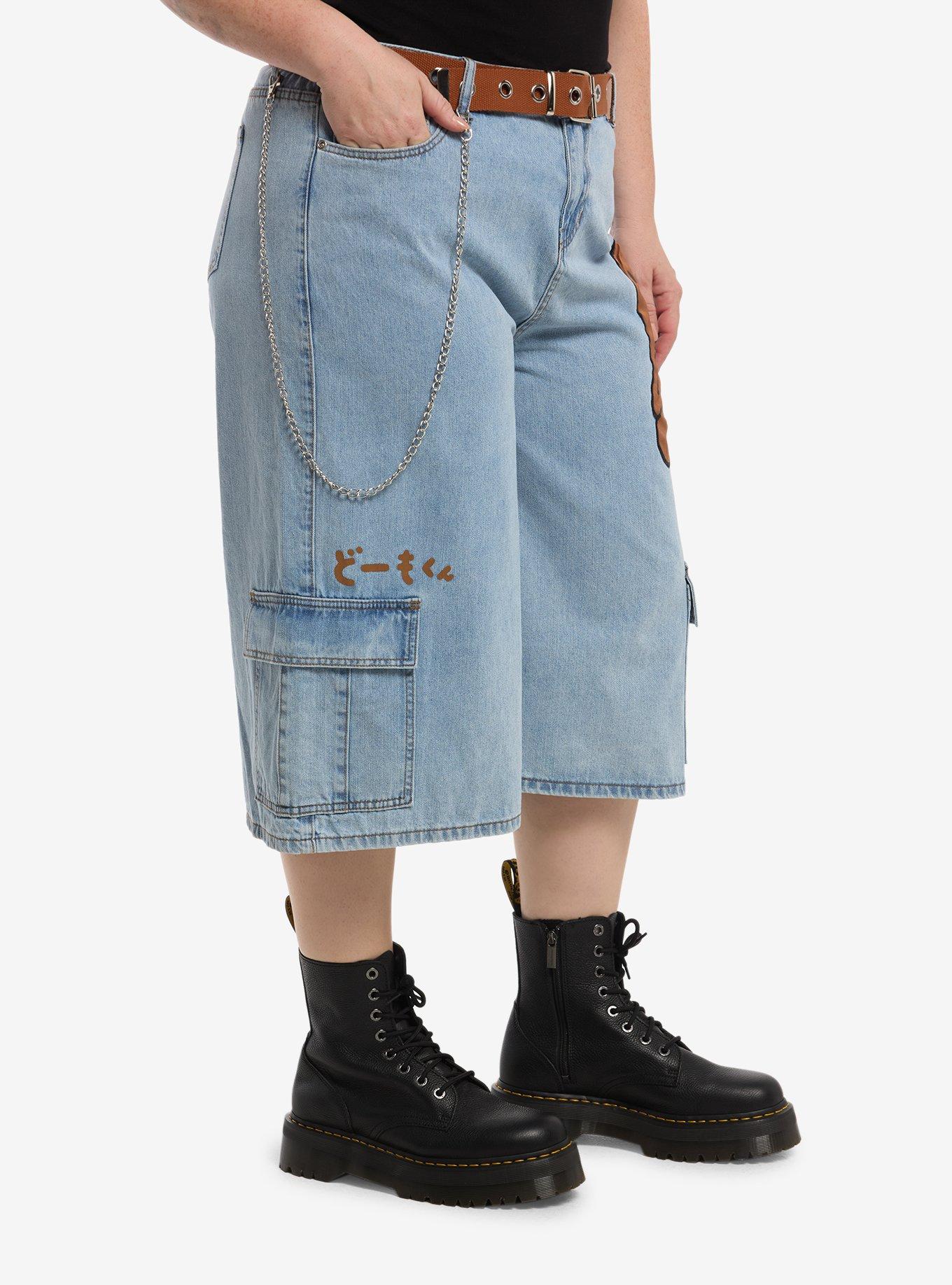 Domo Belted Cargo Jorts Plus Size, BLUE, alternate