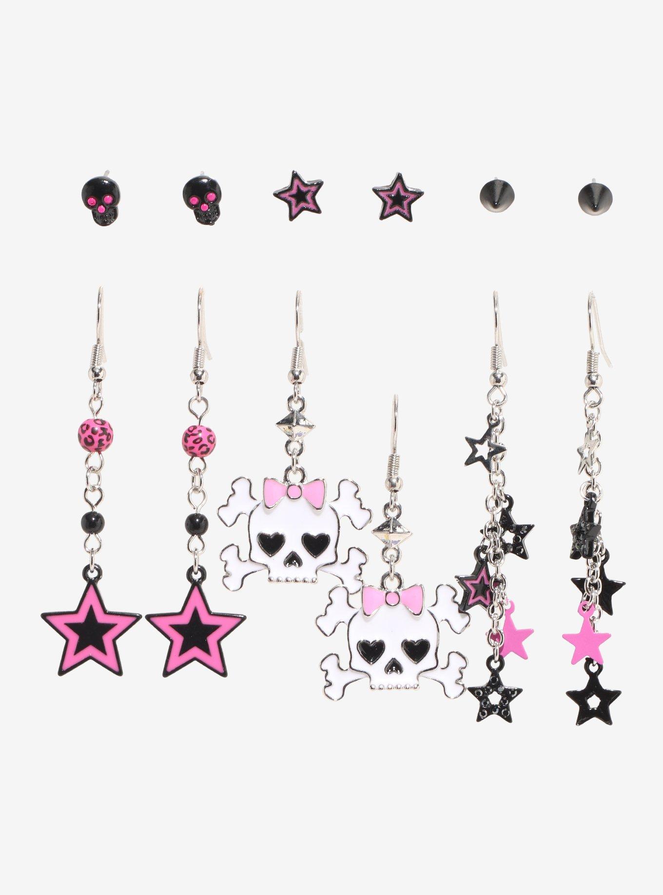 Skulls & Crossbones Pink & Black Earring Set, , hi-res