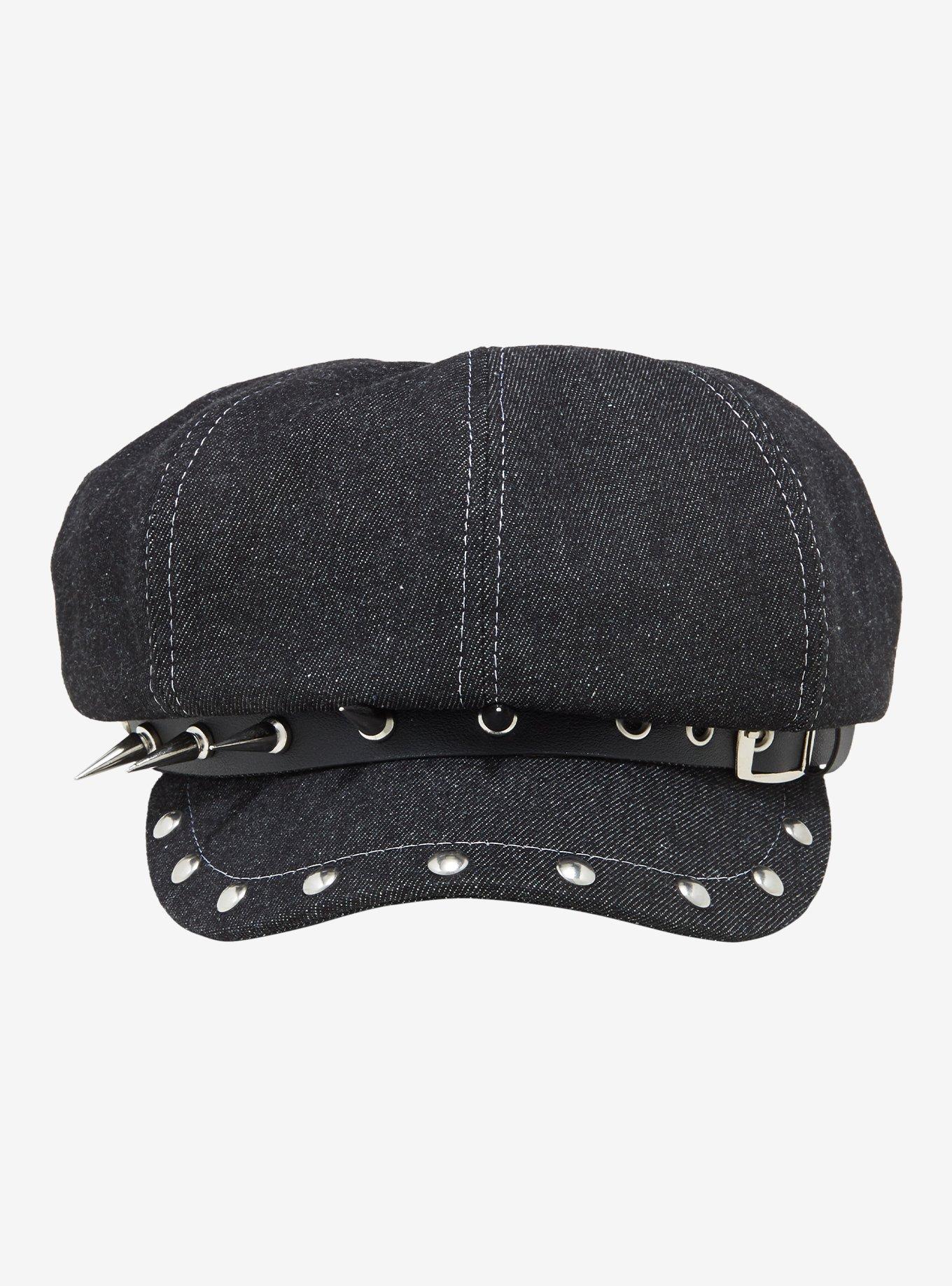 Dark Denim Spike Stud Cabbie Hat, , hi-res