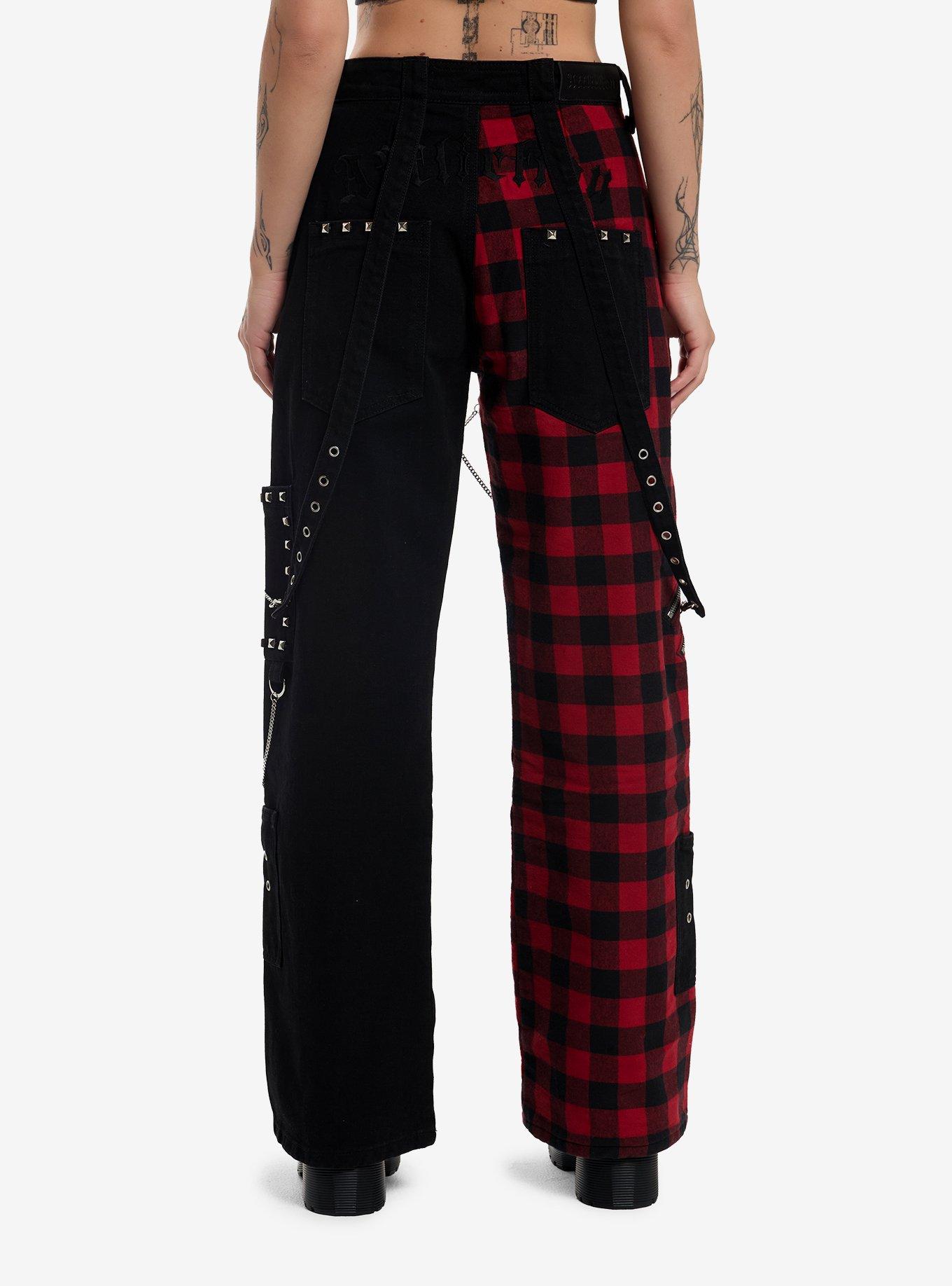 Affliction Black & Red Plaid Split Pyramid Stud Jeans, , hi-res
