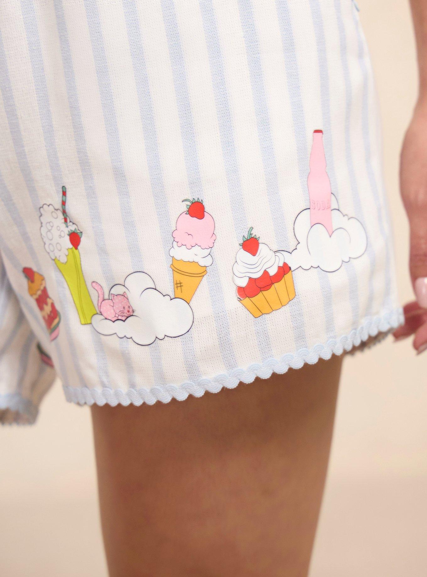 Strawberry Shortcake Desserts Striped Women's Linen Shorts - BoxLunch Exclusive, BLUE STRIPE, alternate - view 4