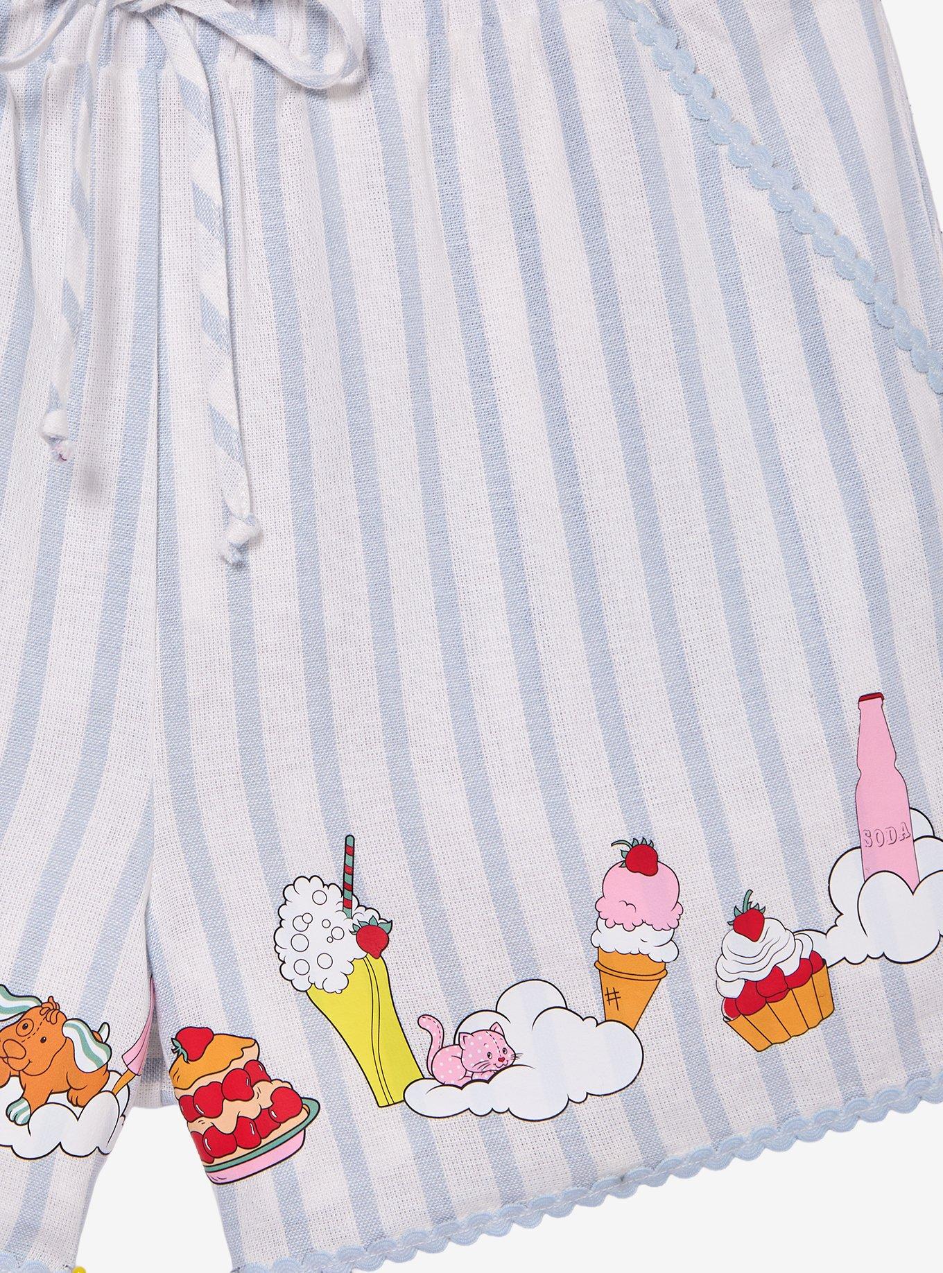 Strawberry Shortcake Desserts Striped Women's Plus Size Linen Shorts - BoxLunch Exclusive, BLUE STRIPE, alternate