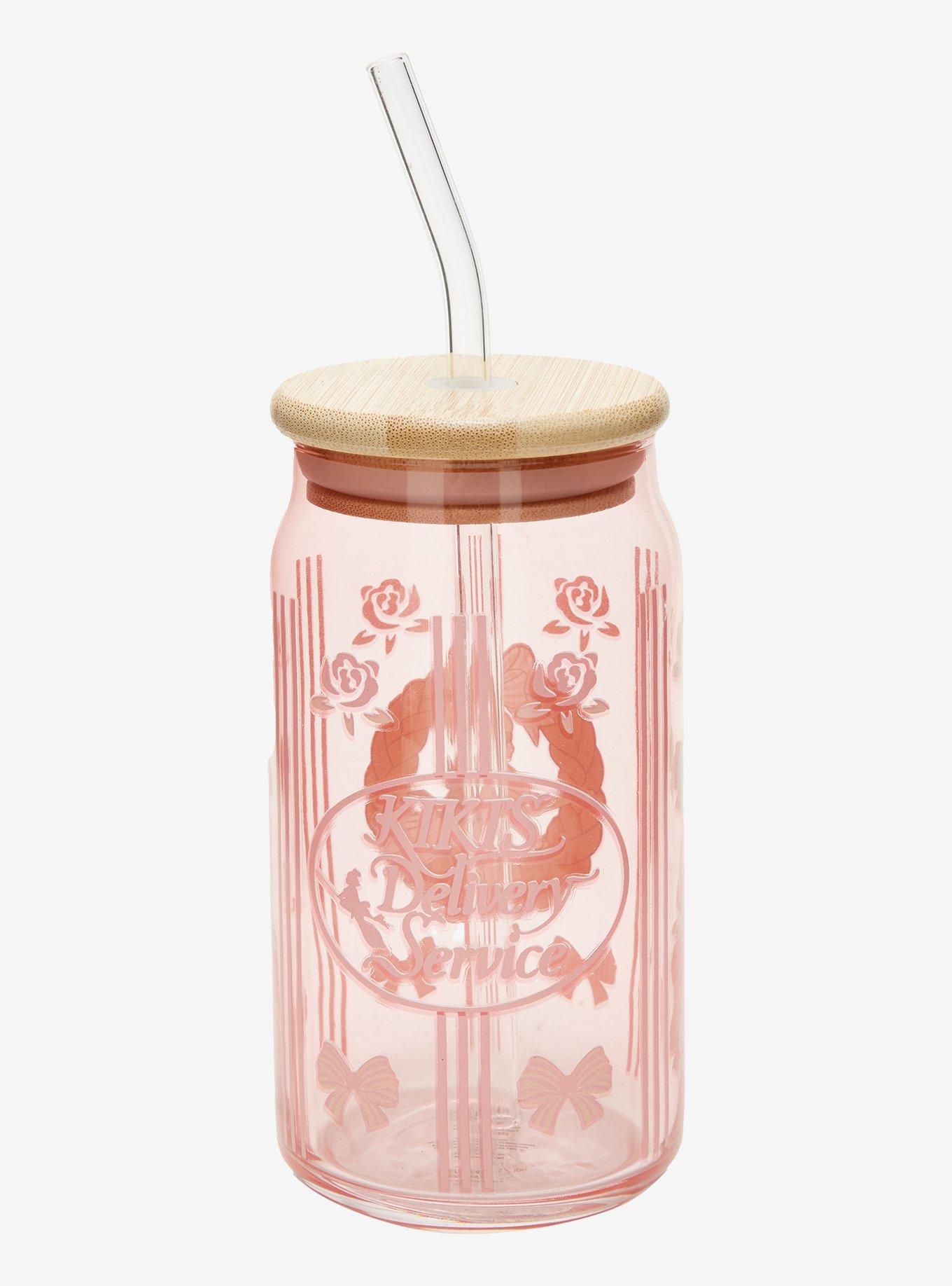 Studio Ghibli&reg; Kiki's Delivery Service Kiki & Jiji Wreath Floral Glass Cup with Straw - BoxLunch Exclusive, , alternate