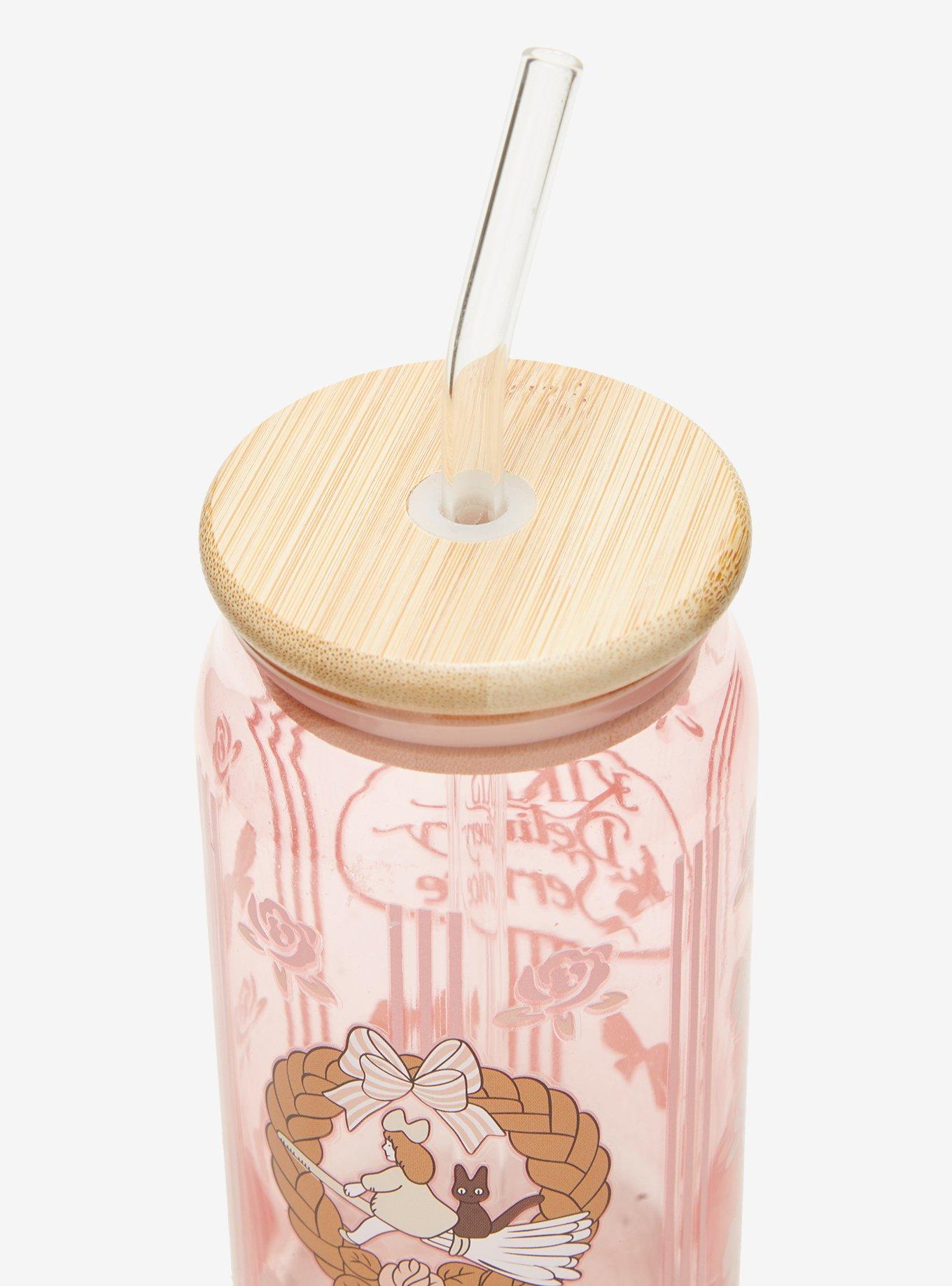 Studio Ghibli&reg; Kiki's Delivery Service Kiki & Jiji Wreath Floral Glass Cup with Straw - BoxLunch Exclusive, , alternate