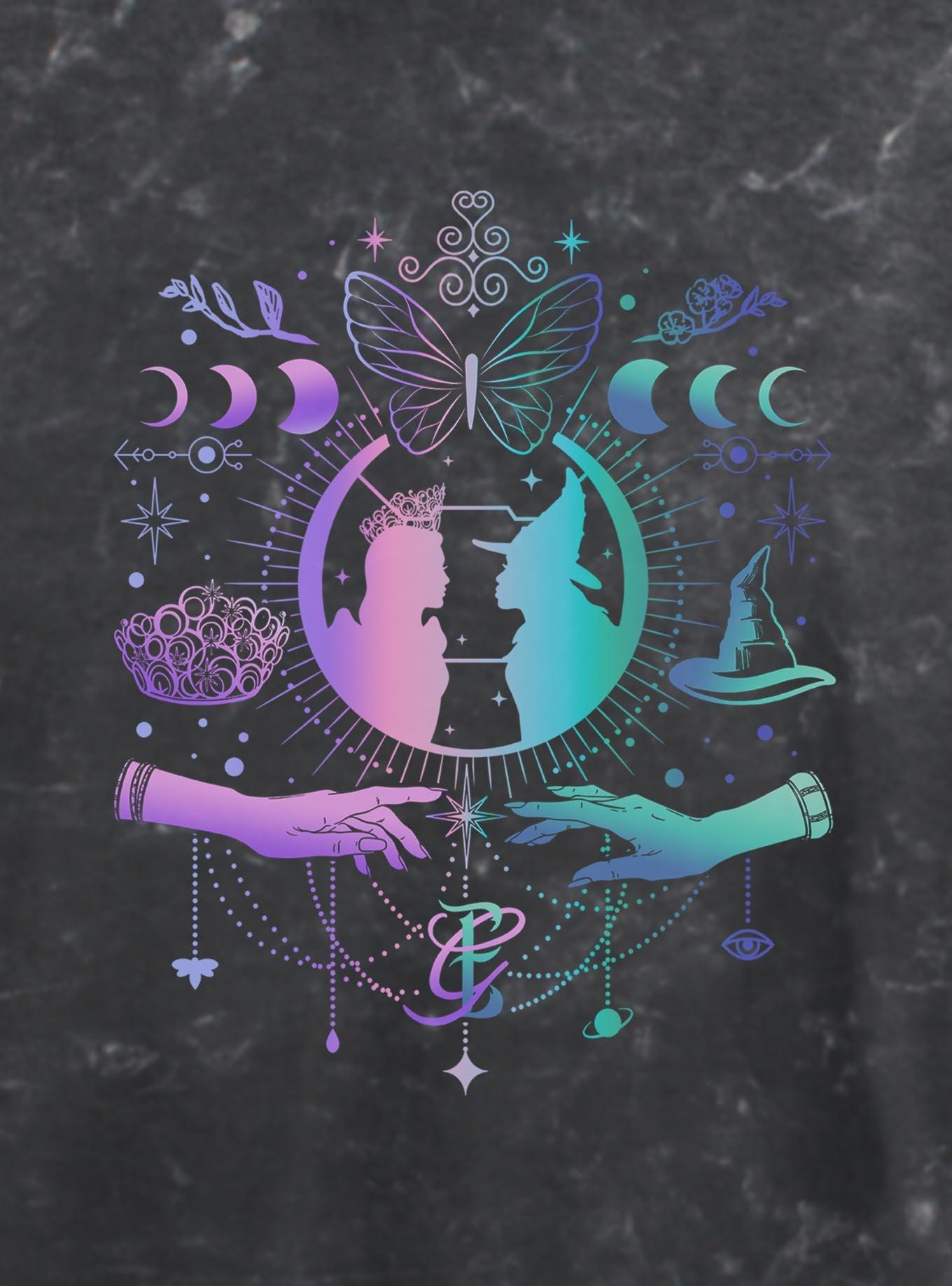 Wicked: For Good Glinda & Elphaba Moon & Stars Girls Mineral Wash Crop T-Shirt Hot Topic Exclusive, , hi-res