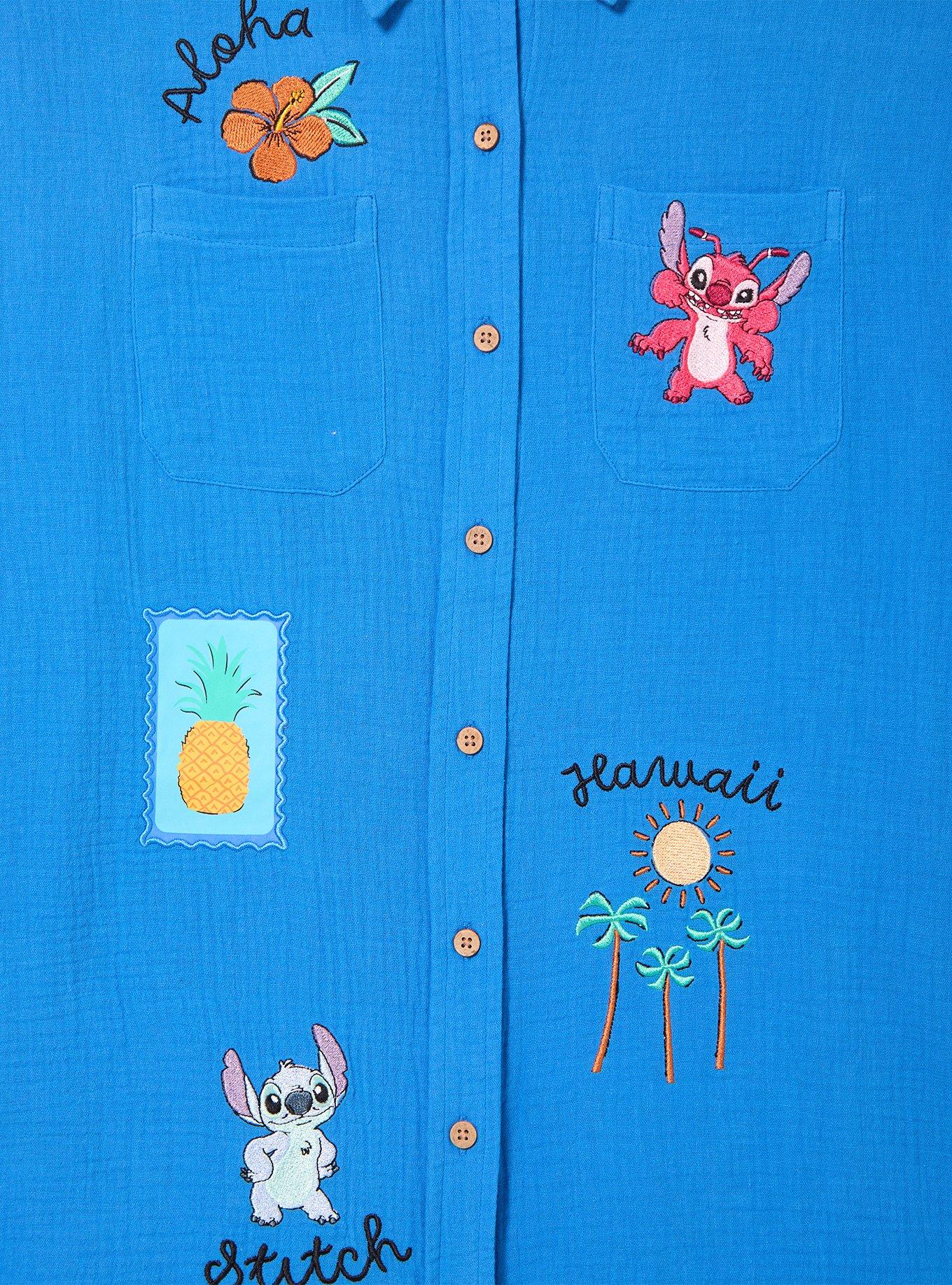 Disney Lilo & Stitch Travel Women's Long Sleeve Button-Up &mdash; BoxLunch Exclusive, NAVY, alternate